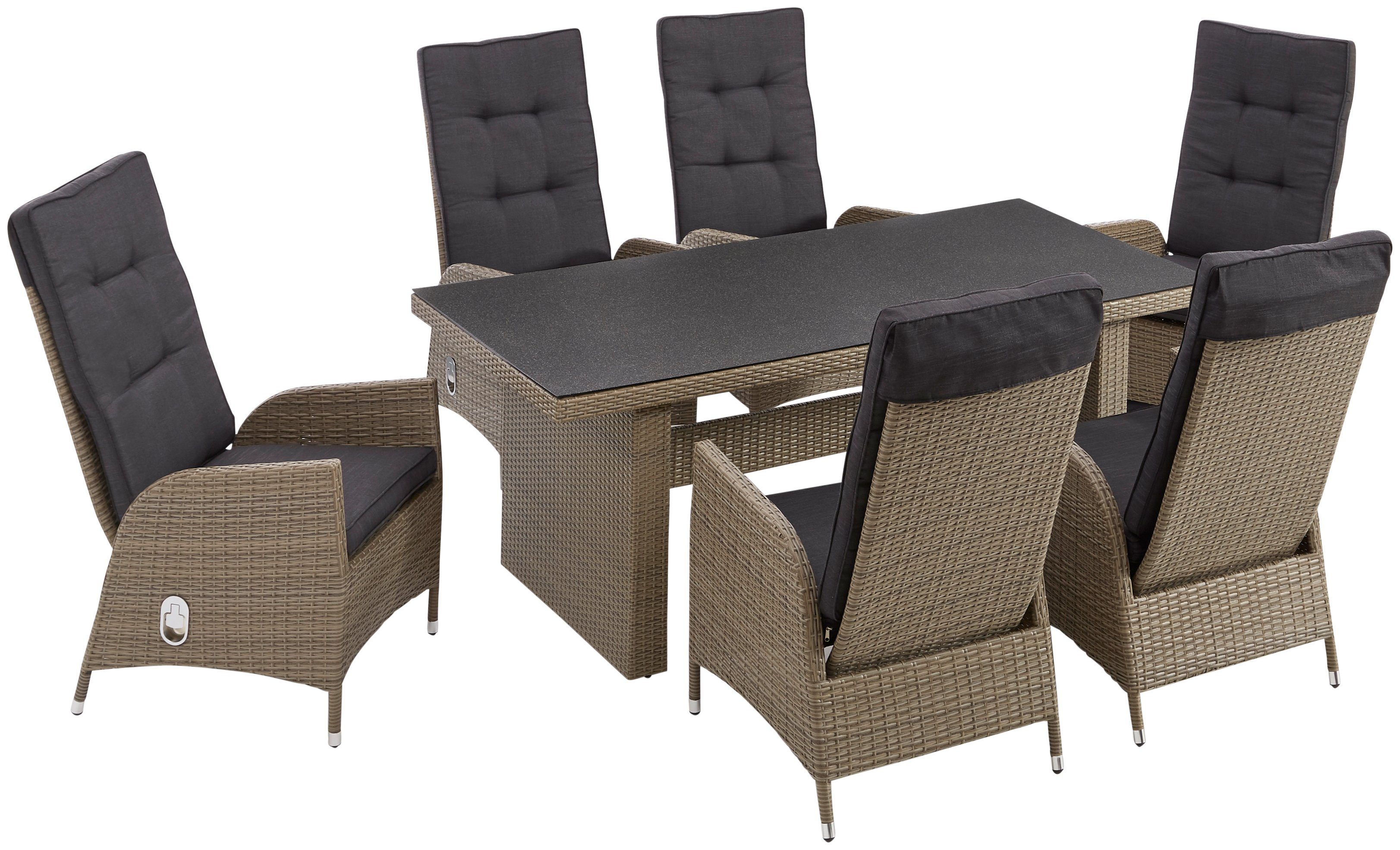 KONIFERA Garten-Essgruppe Brisbane, (Set, 13-tlg., 6 Sessel, Rückenlehne ve günstig online kaufen