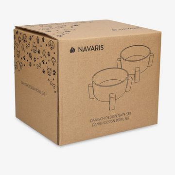 Navaris Napf-Set 2x Futternapf mit Bambus Halter - 2er Set Keramiknapf für Katzen/Hunde