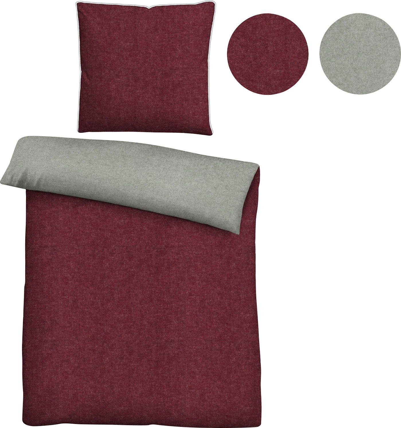 Biberna Wendebettwäsche Hermal, Flanell, 2 teilig, Flanell in Melangeoptik, Winterbettwäsche, Made in Germany