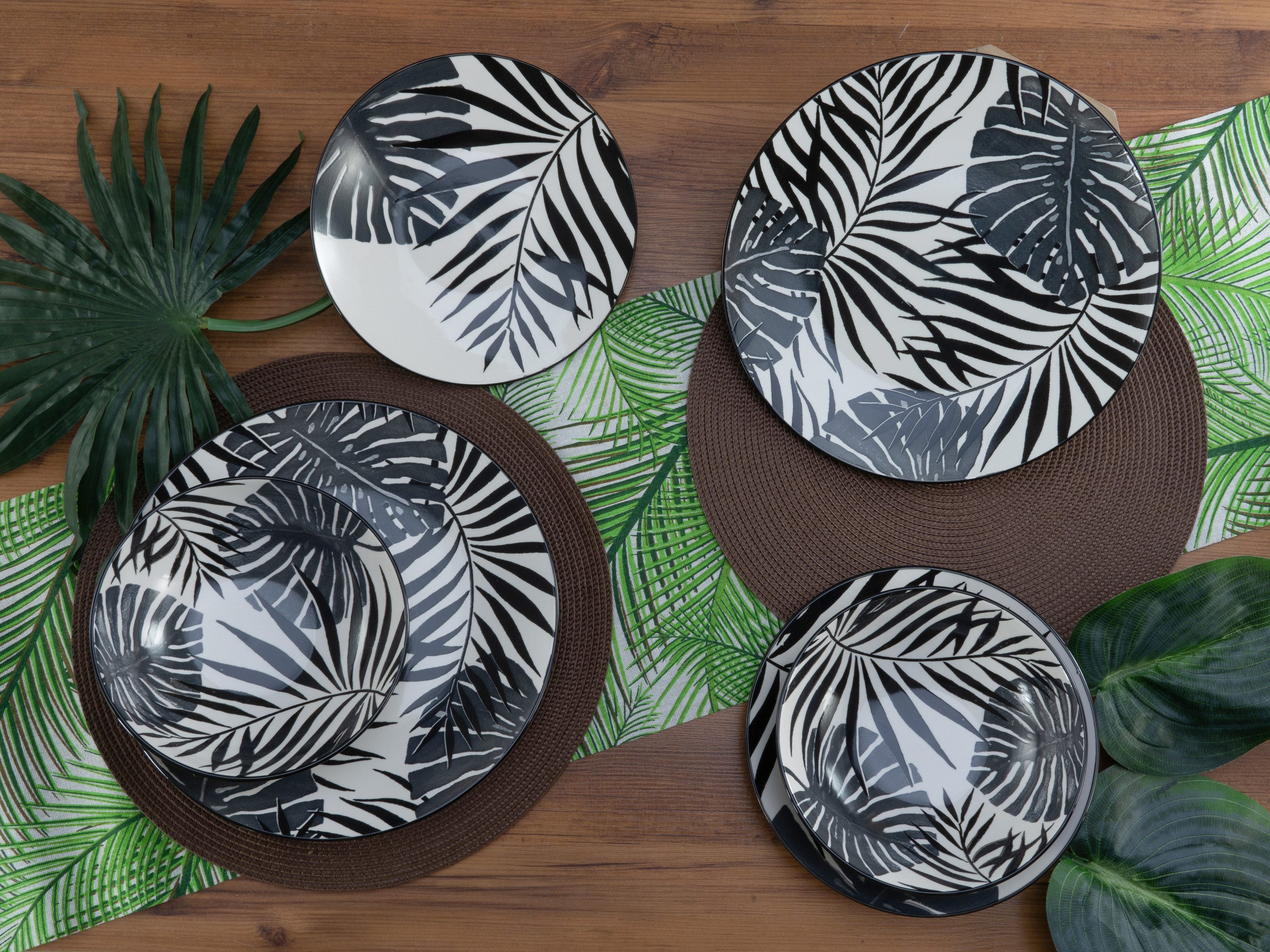 CreaTable Tafelservice Tropicana Black (12-tlg), 4 Personen, Steinzeug