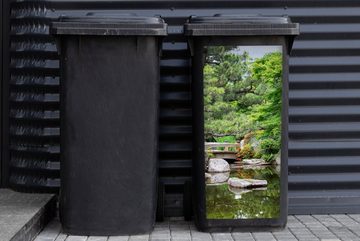 MuchoWow Wandsticker Japanisch - Natur - Wasser - Steine - Bäume (1 St), Mülleimer-aufkleber, Mülltonne, Sticker, Container, Abfalbehälter