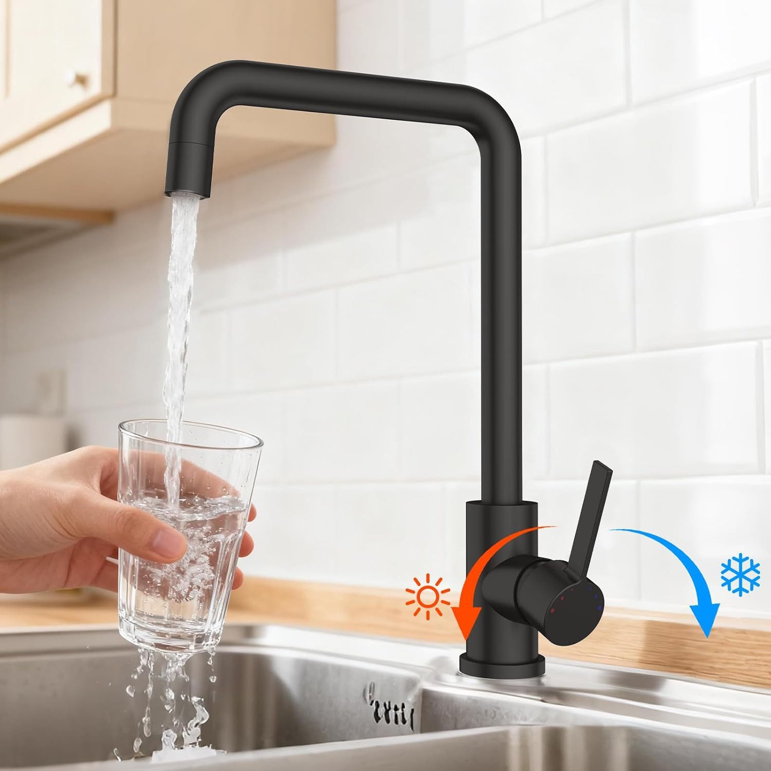 GarveeMore Küchenarmatur Niederdruck mit 2 Strahlarten,360 ° Drehbare Wasserhahn Küche Leicht zu zerlegen und zu waschen,Spültischarmatur,Untertischgeräte – Bild 3 von 5