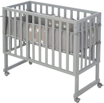 roba® Stubenbett Safe Asleep® 2in1, taupe, Little Stars, mit 4 Rollen, Matratze, Nestchen und Sicherheitsbarriere