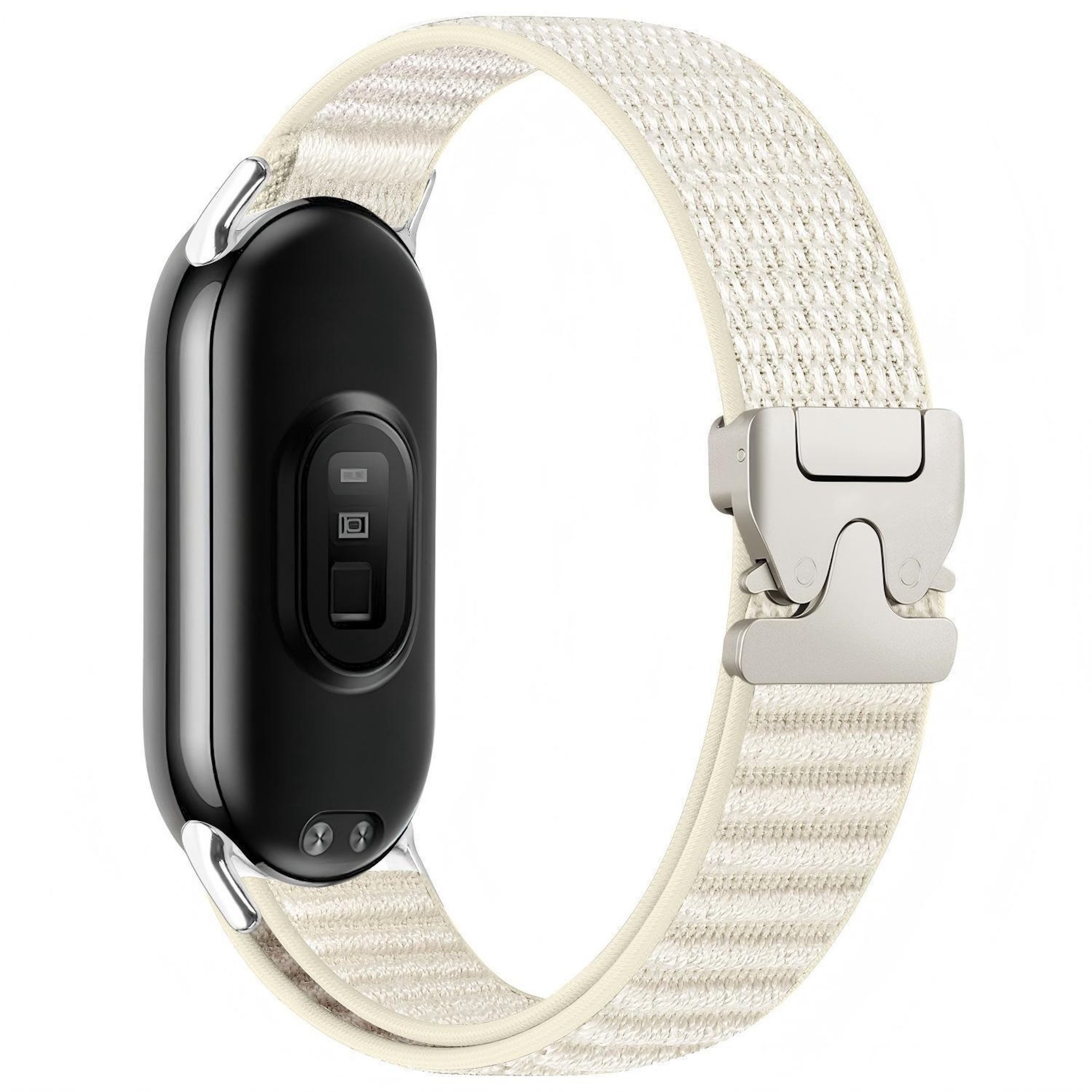 Wigento Smartwatch-Armband Nylon für Xiaomi Smart Band 10 / 9 / 8 Parachute Schnalle Weiß, Edelstahl Schnalle, verstellbare Länge