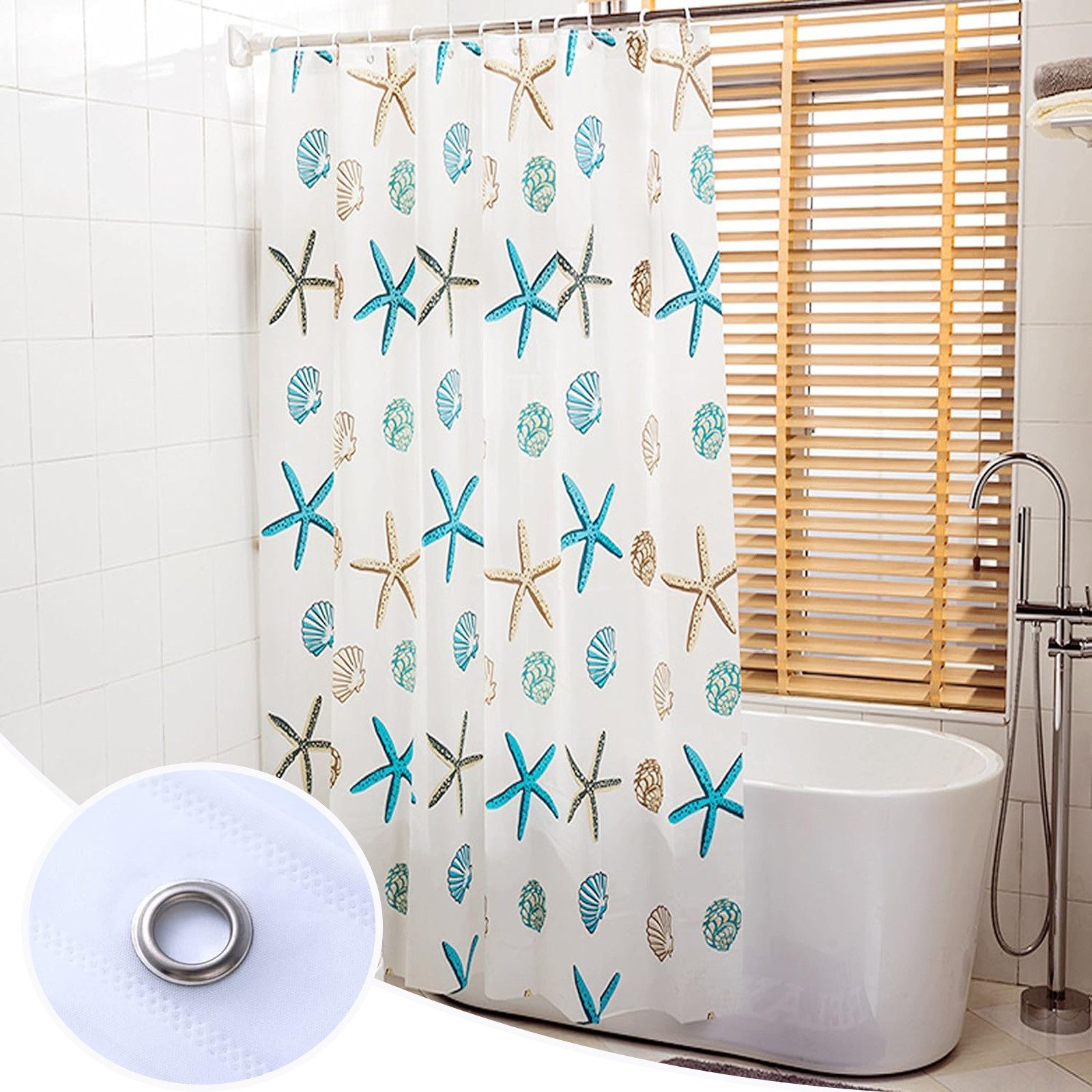 Jibenhome Duschrollo Duschvorhang Wasserdichter PEVA-Duschvorhang mit Seesternmotiv, mit Ösen & Haken