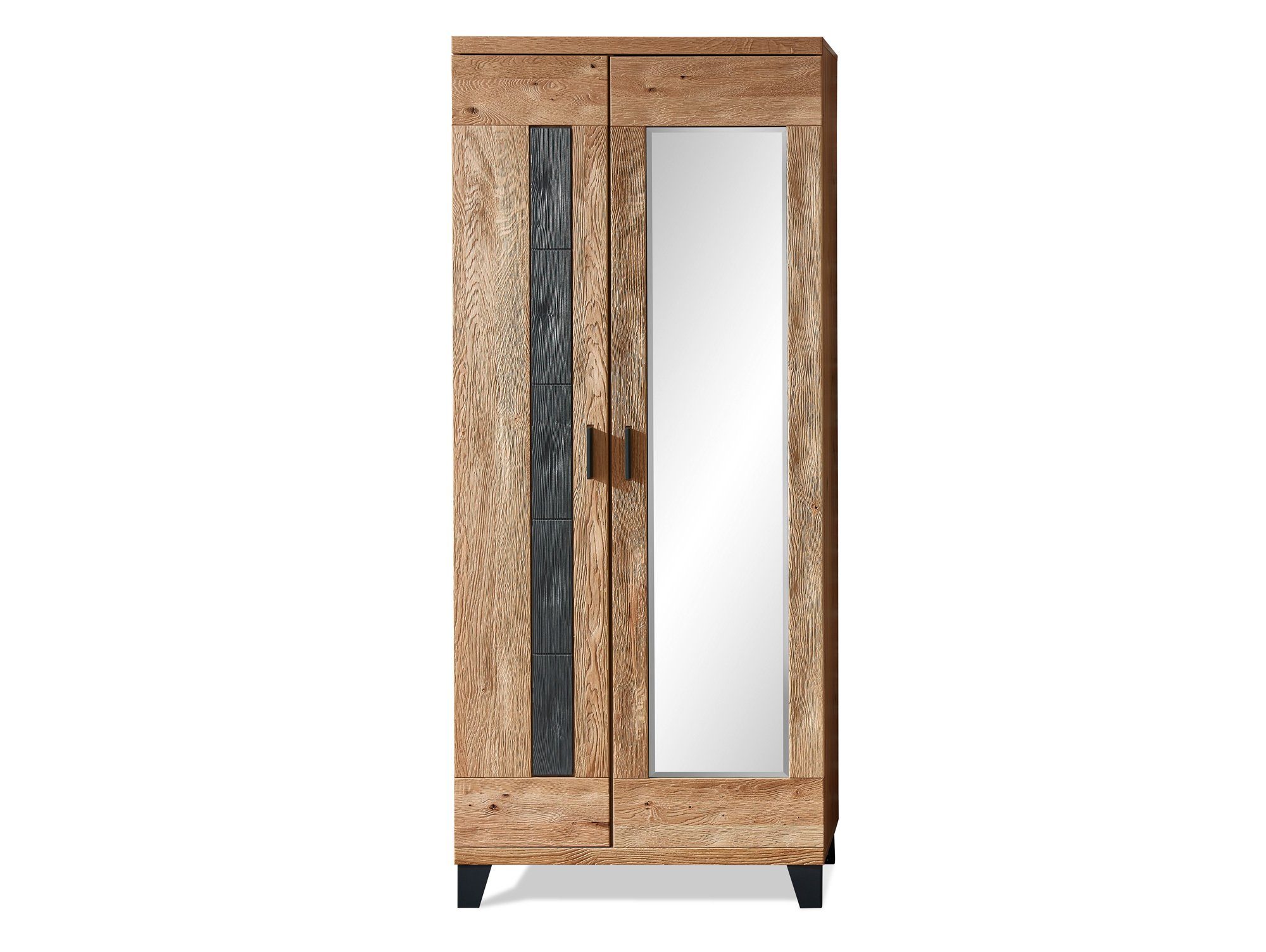 Moebel-Eins Garderobenschrank PERLINO Garderobenschrank II, Front Massiv, Wildeiche geschroppt