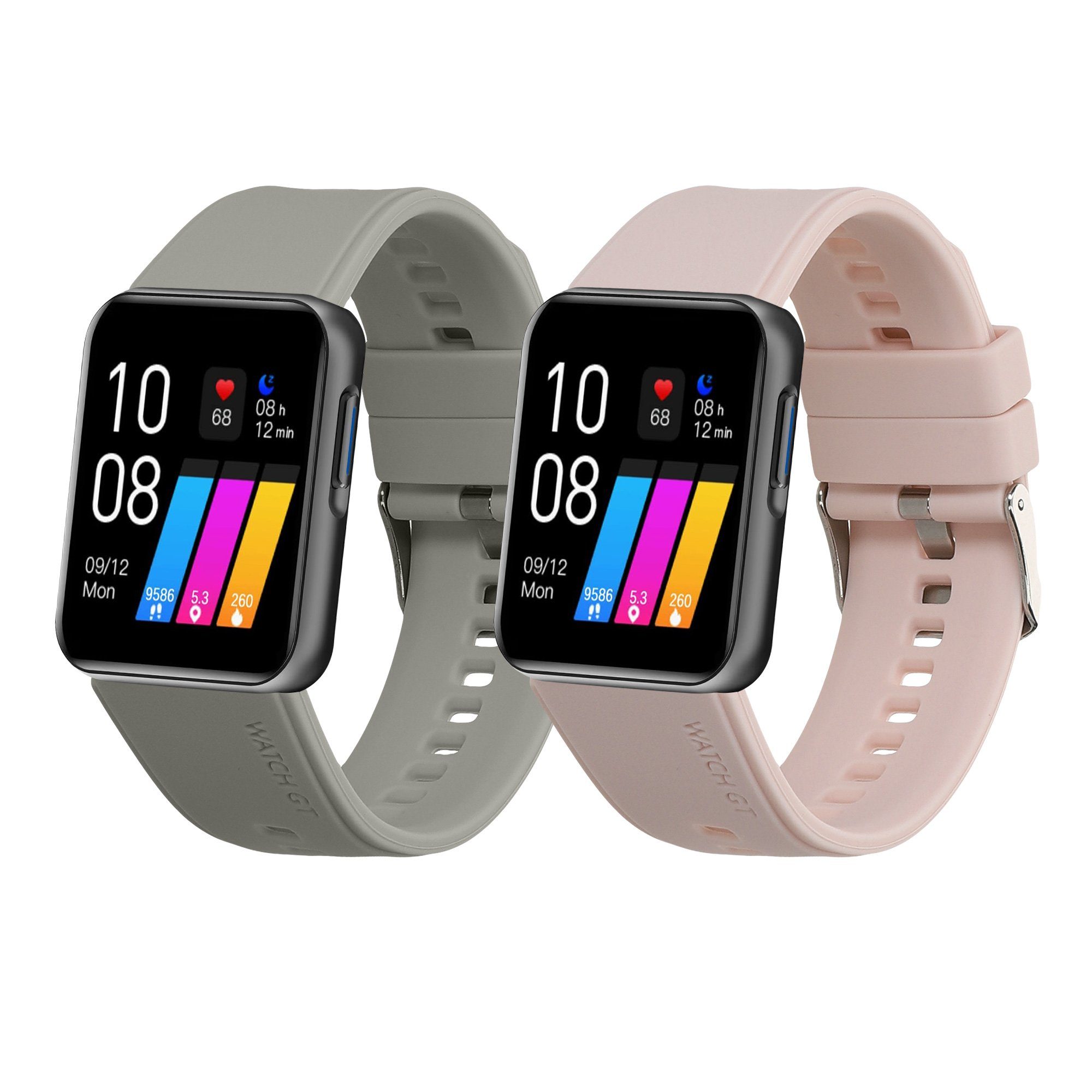 kwmobile 2x Sportarmband für GRV 22mm Smartwatch Smartwatch, 2-tlg., Armband TPU Silikon Set Fitnesstracker