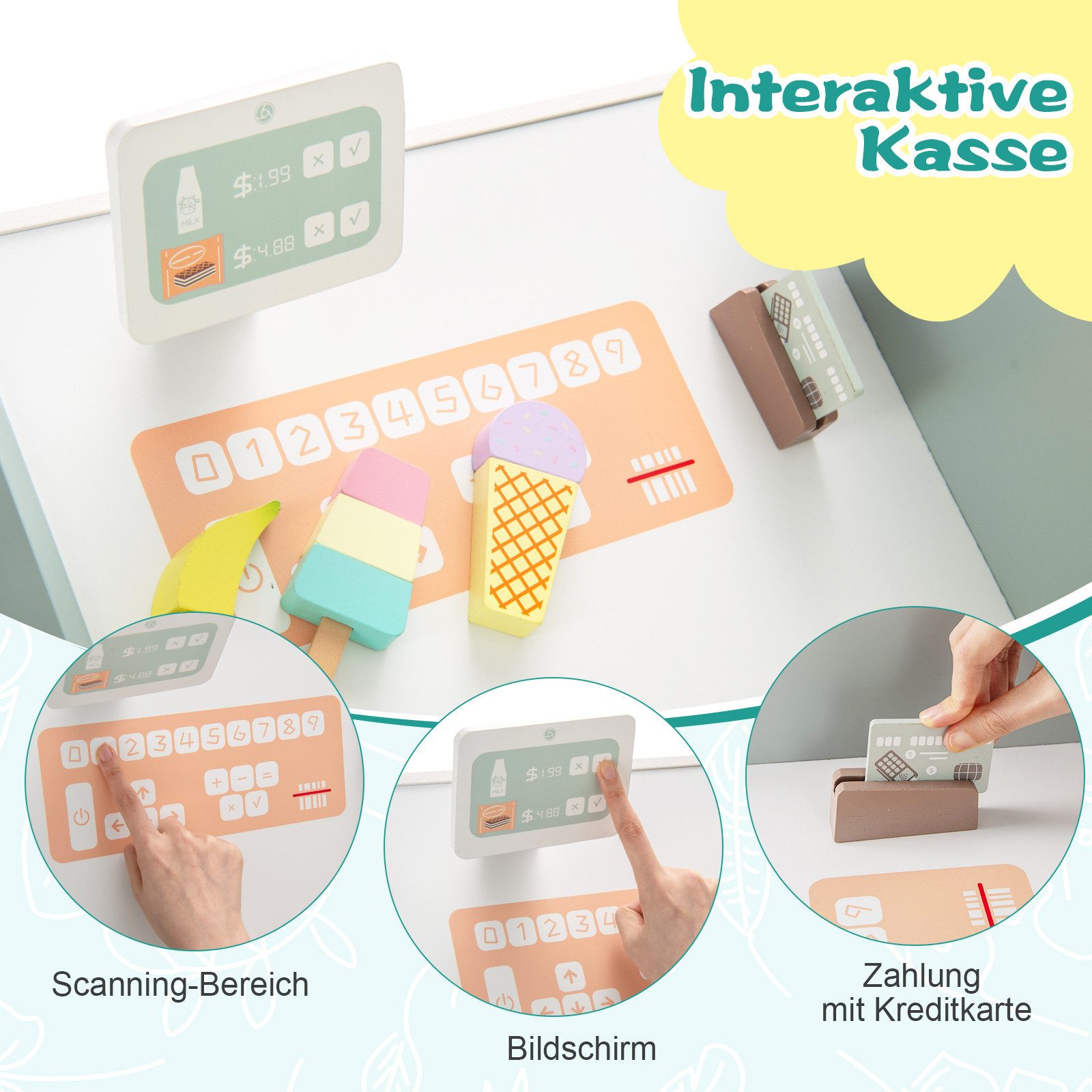 COSTWAY Kaufladen, Kaufmannsladen Holz mit Verkaufsautomat