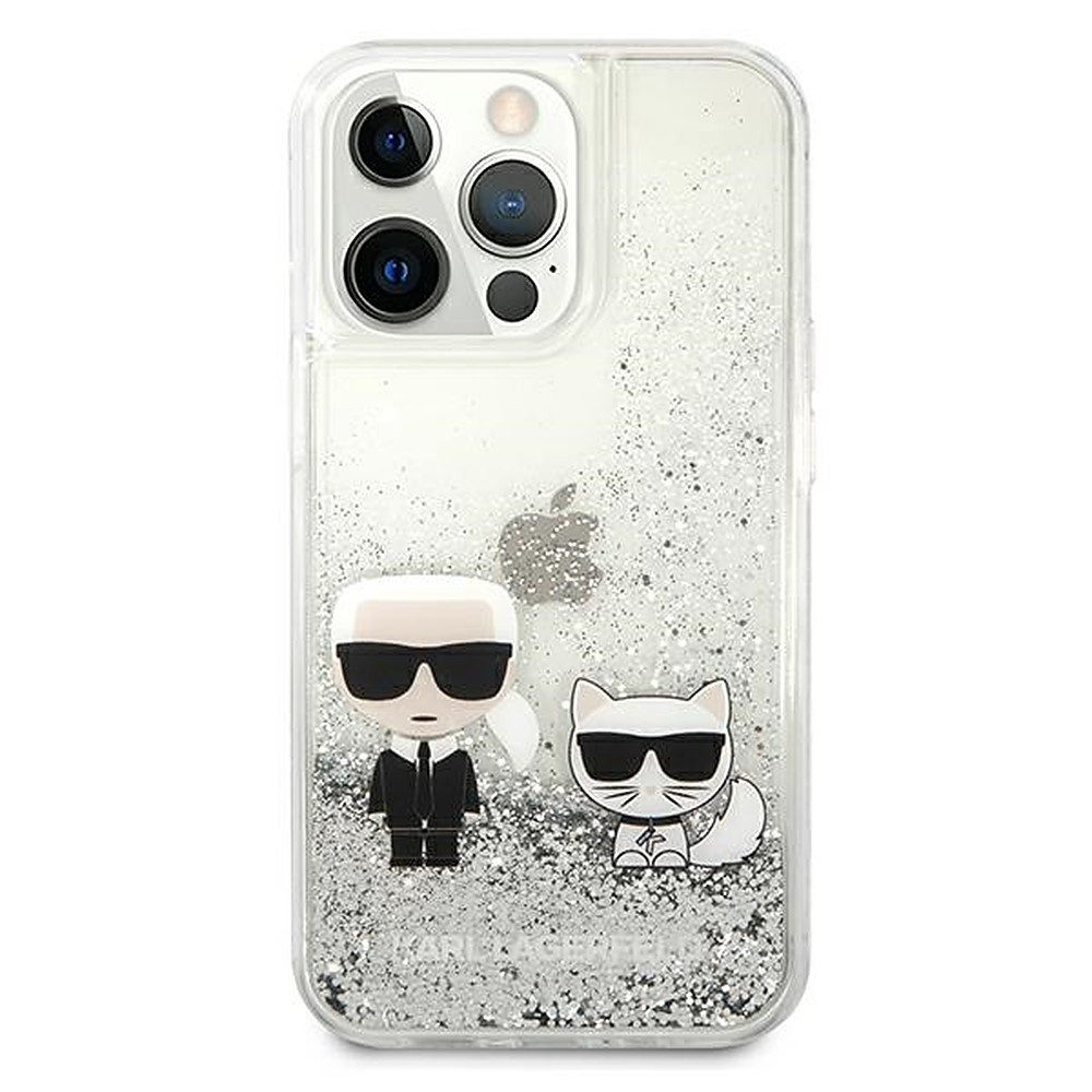 KARL LAGERFELD Handyhülle Schutzhülle Glitzerhülle Hartschale 6,1 Zoll, Flüssigglitzer, Karl & Choupette Motiv