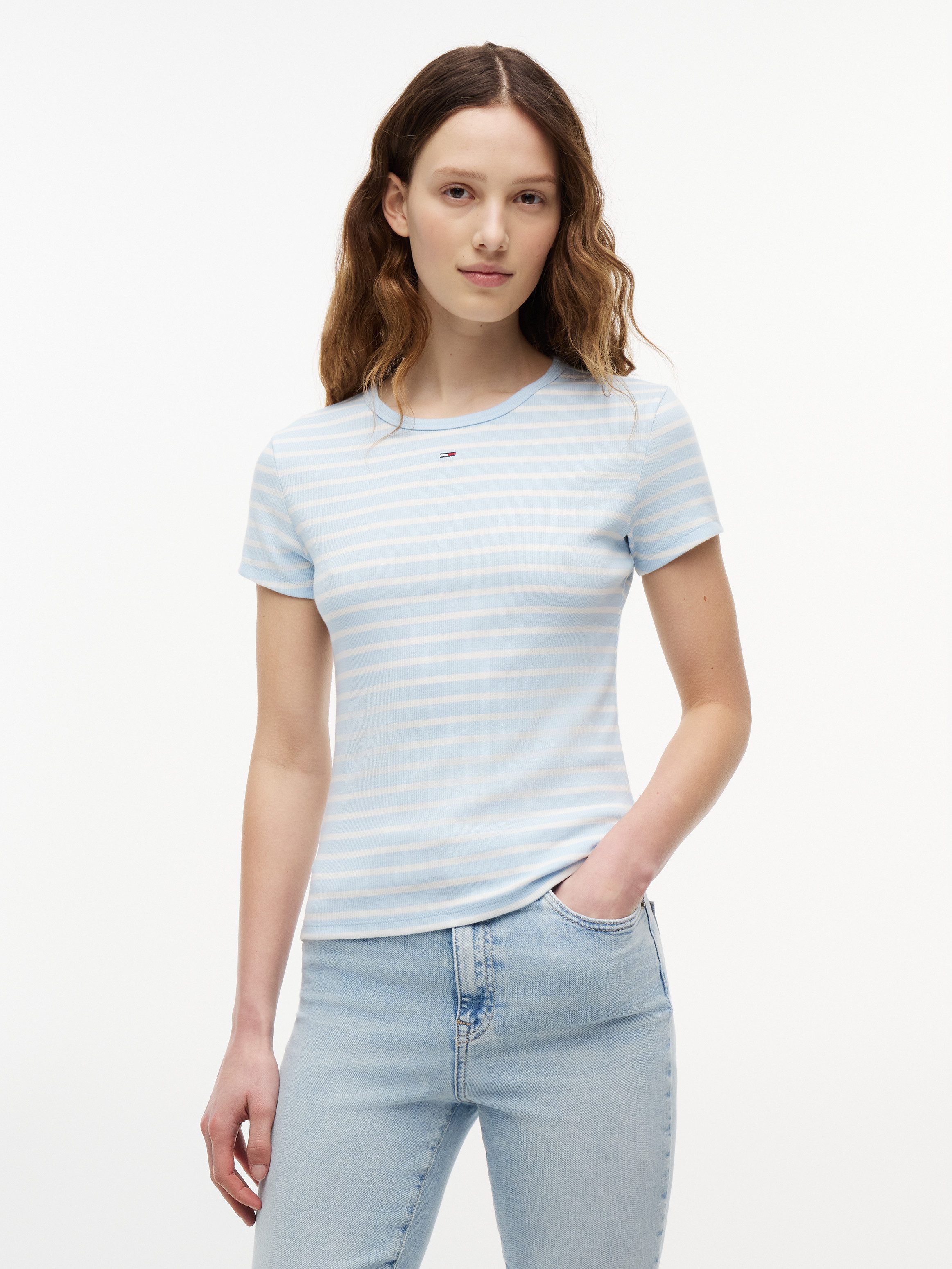 Tommy Jeans Kurzarmshirt TJW SLIM ESSENTIAL RIB SS EXT mit gerippter Struktur