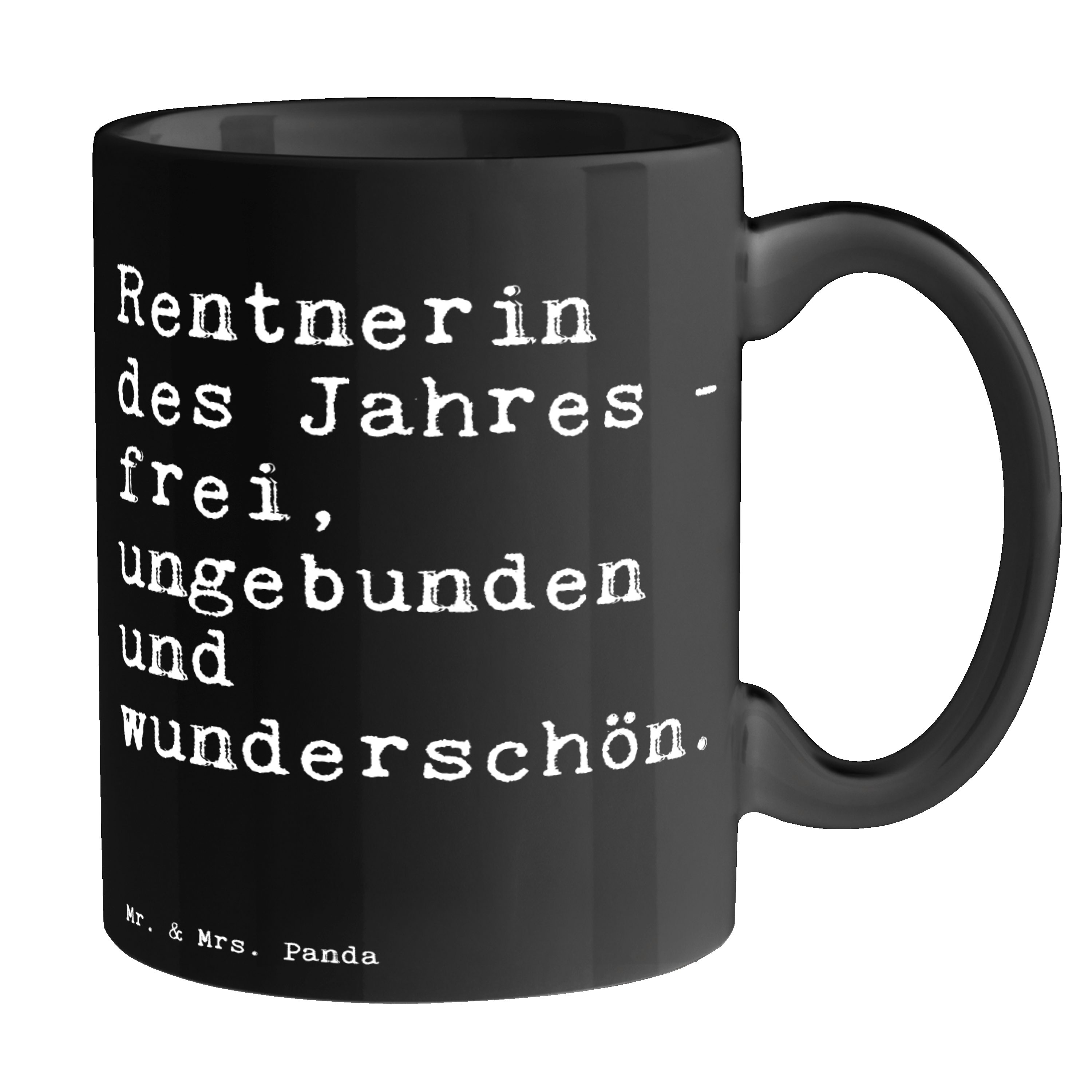 Mr. & Mrs. Panda Tasse Rentnerin des Jahres -... - Schwarz - Geschenk, Spruch, Tee, Kaffeeta, Keramik Schwarz