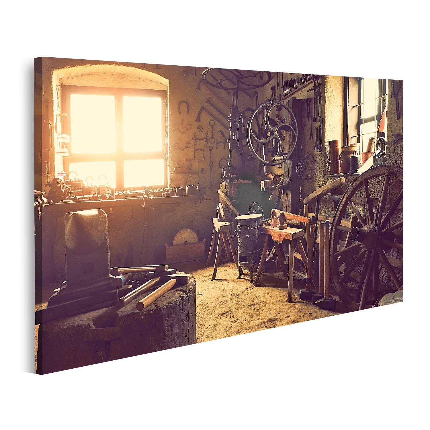 islandburner Leinwandbild Bild auf Leinwand Alte Werkstatt Werkzeuge Schmiedewerkstatt Wandbild