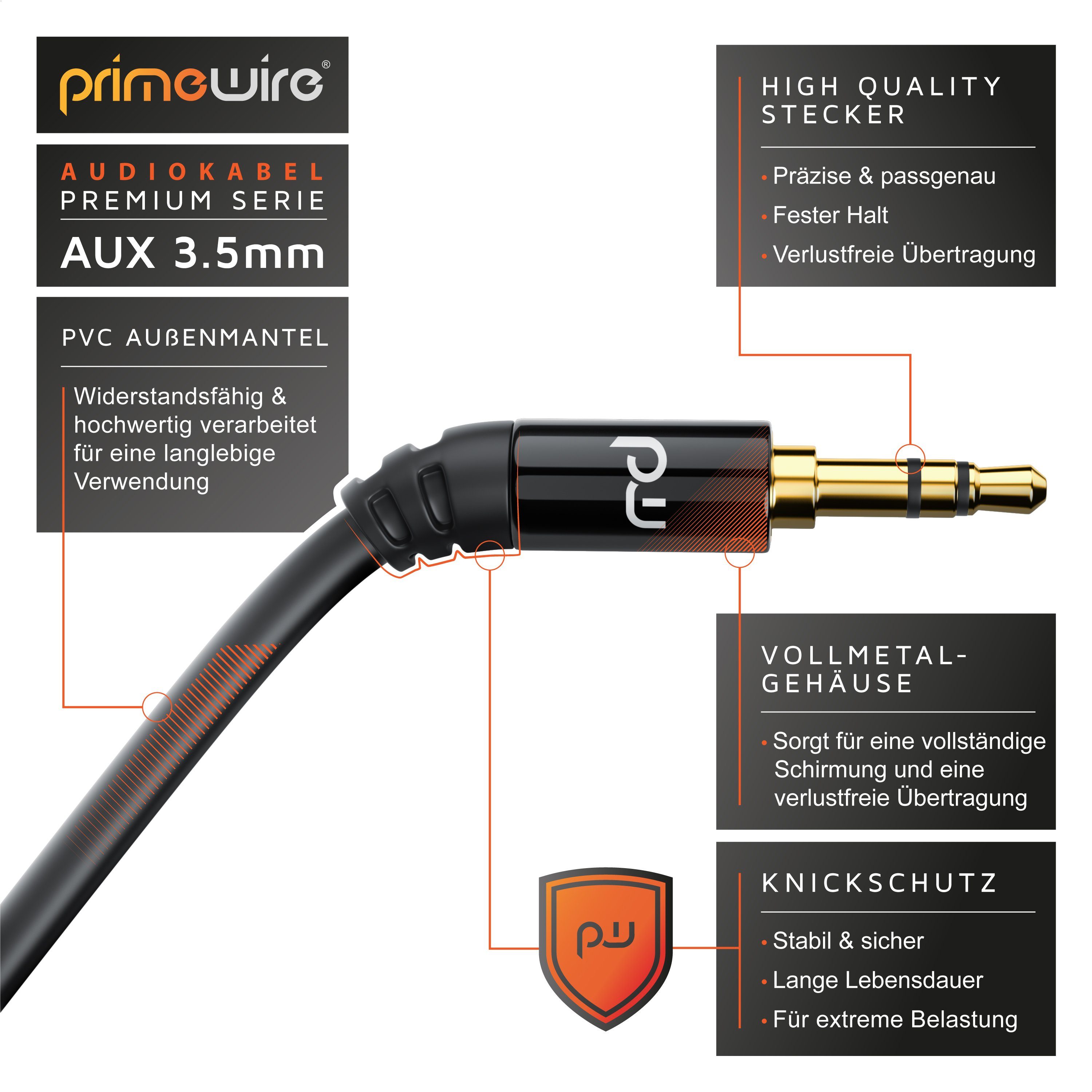 Primewire Audio-Kabel, AUX, 3,5-mm-Klinke (300 cm), HiFi Audio Klinkenkabel / Verlängerungskabel - 3m