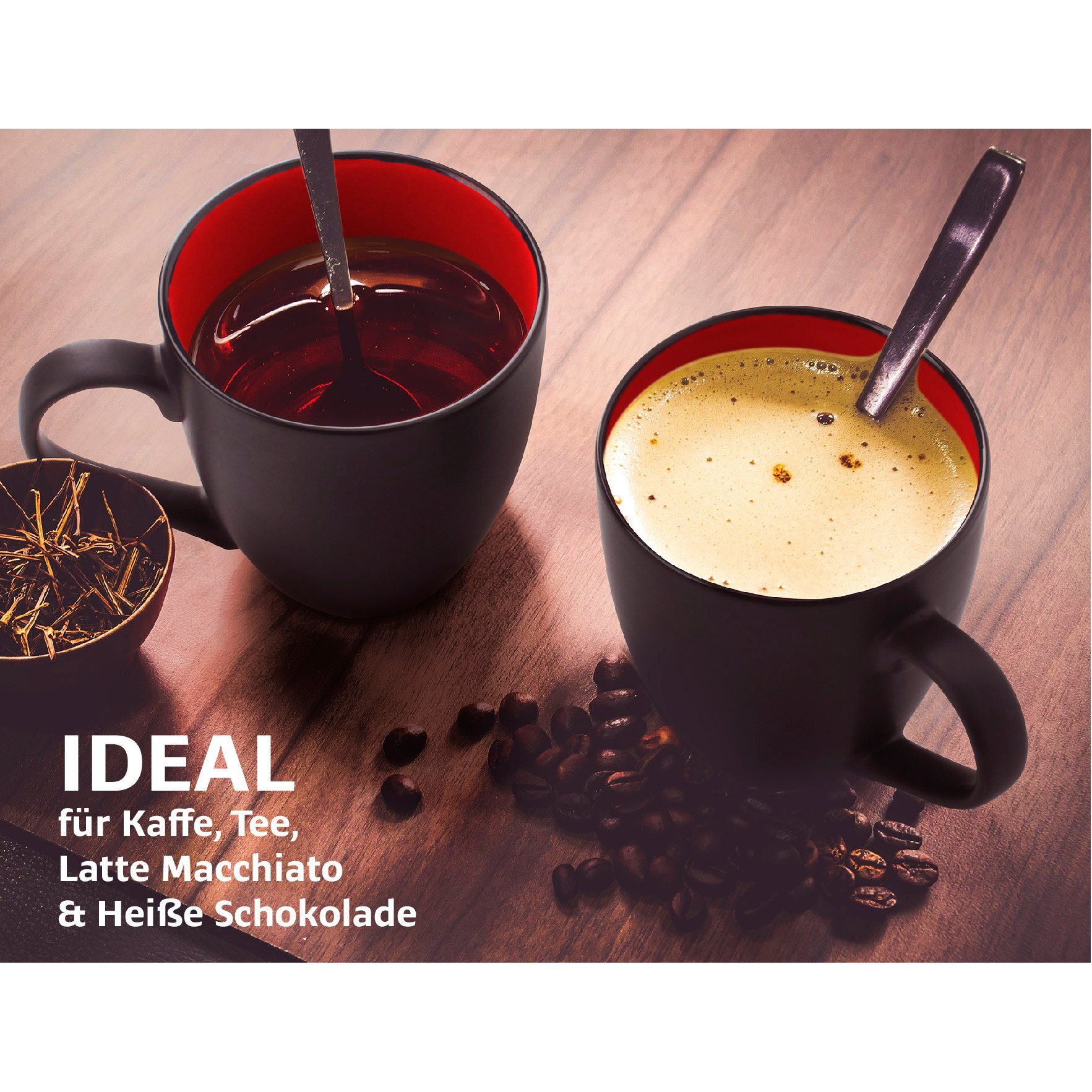 MiaMio Tasse MIAMIO - 6 x 350 ml Kaffeetassen Set Außen Schwarz Innen Farbig