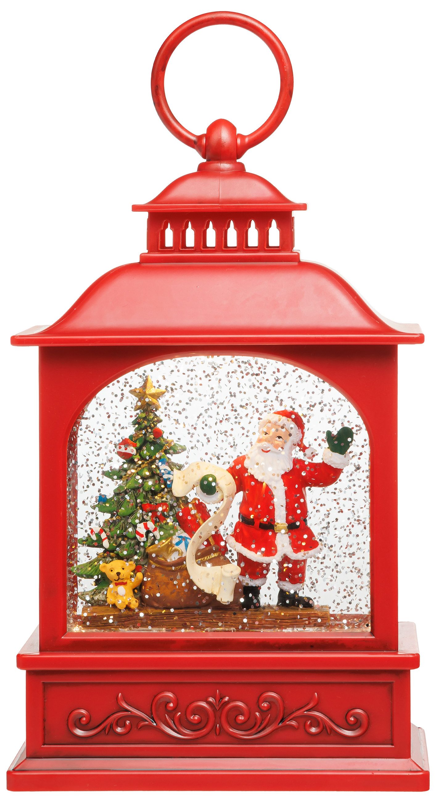 SIKORA Dekoobjekt WL08 LED Schneelaterne Klassisch Rot mit aufwirbelnden Flocken & Musik
