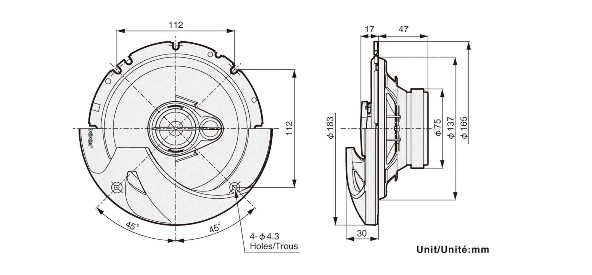 Pioneer TS-R1750S 17 cm 3-Wege Koaxiallautsprecher Auto-Lautsprecher (40 W)