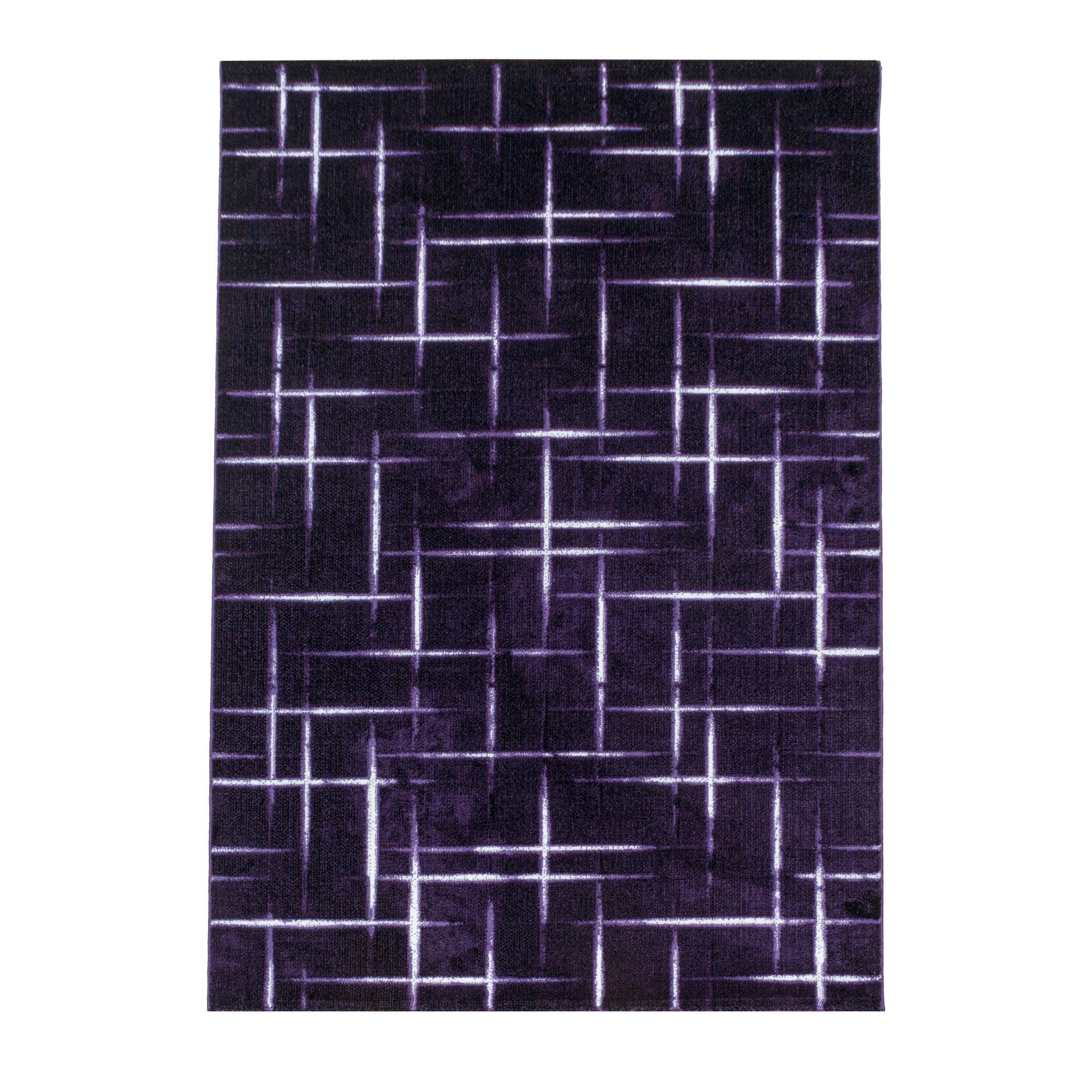 Höhe: Läufer, Gestreift 9 Design Gestreift Kurzflor Teppich Violett Carpetsale24, mm, Design, Wohnzimmer Teppich Designteppich Teppich