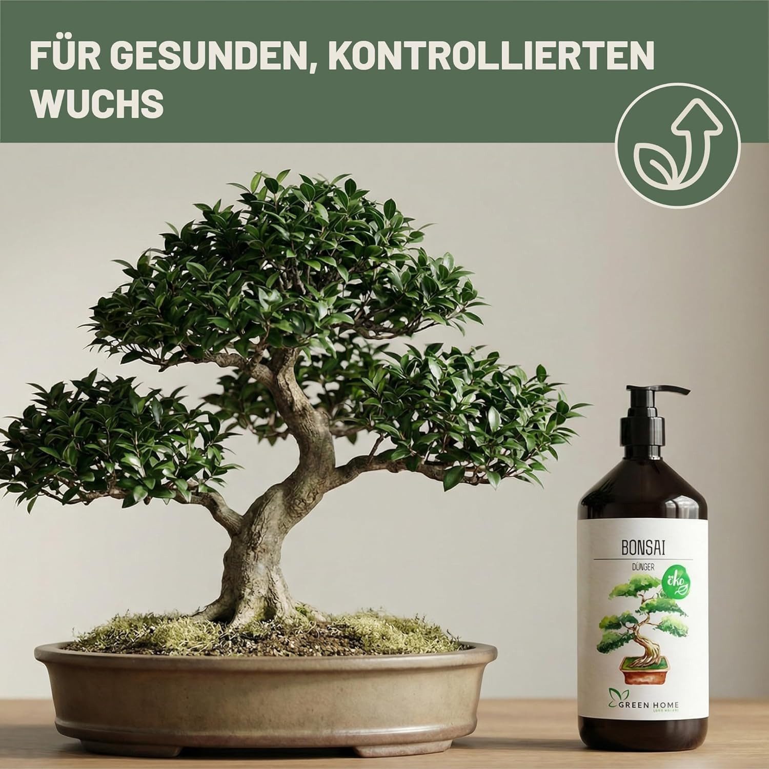 GREEN HOME LOVE NATURE Spezialdünger Bonsaidünger flüssig NPK 7+3+5 für Indoor- & Freilandbonsai, Bonsai, NPK 7+3+5, Spurennährstoffe, chelatiert, Dosierpumpe