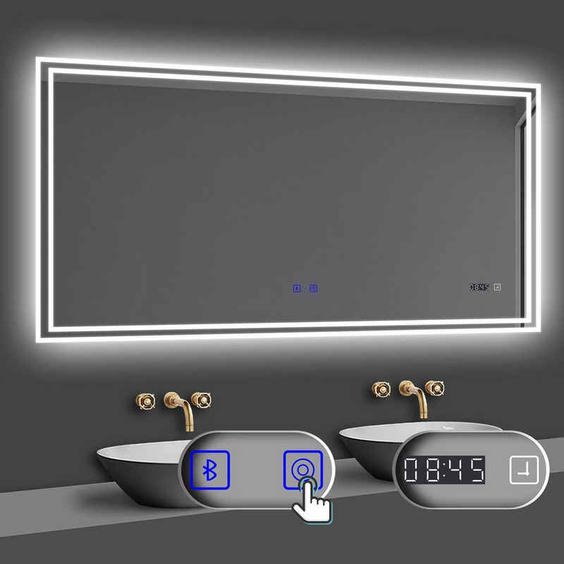duschspa Зеркало для ванной комнаты LED Beleuchtung Kalt/Neutral/Warmweiß Dimmbar Beschlagfrei, Bluetooth