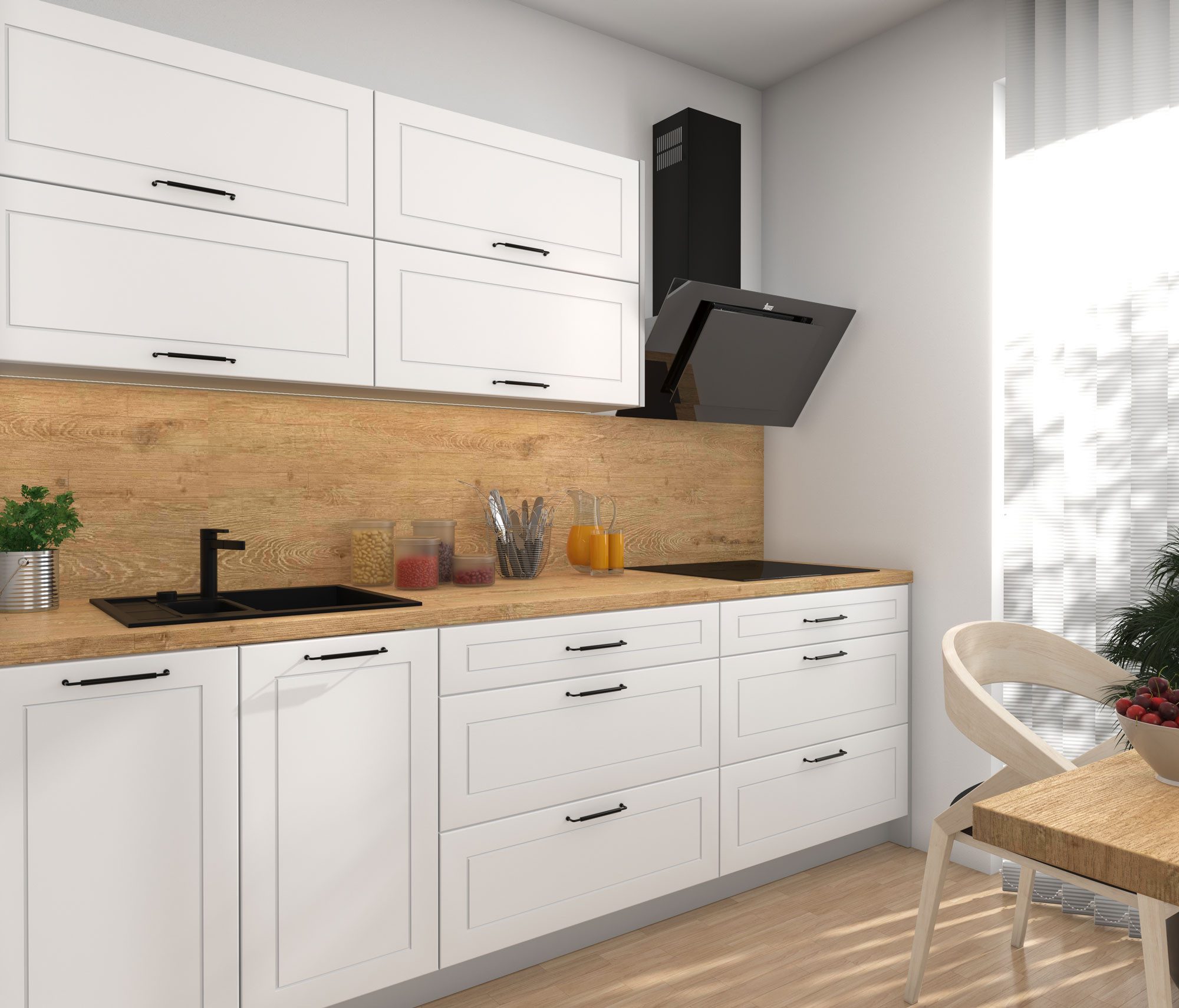 Feldmann-Wohnen Кухниzeile Kvantum, (Klappen mit Gasdruckdämpfer, Schubladensystem Blum Metabox), 250cm, 7-teilig, Grau / Weiß Matt - Blum Metabox