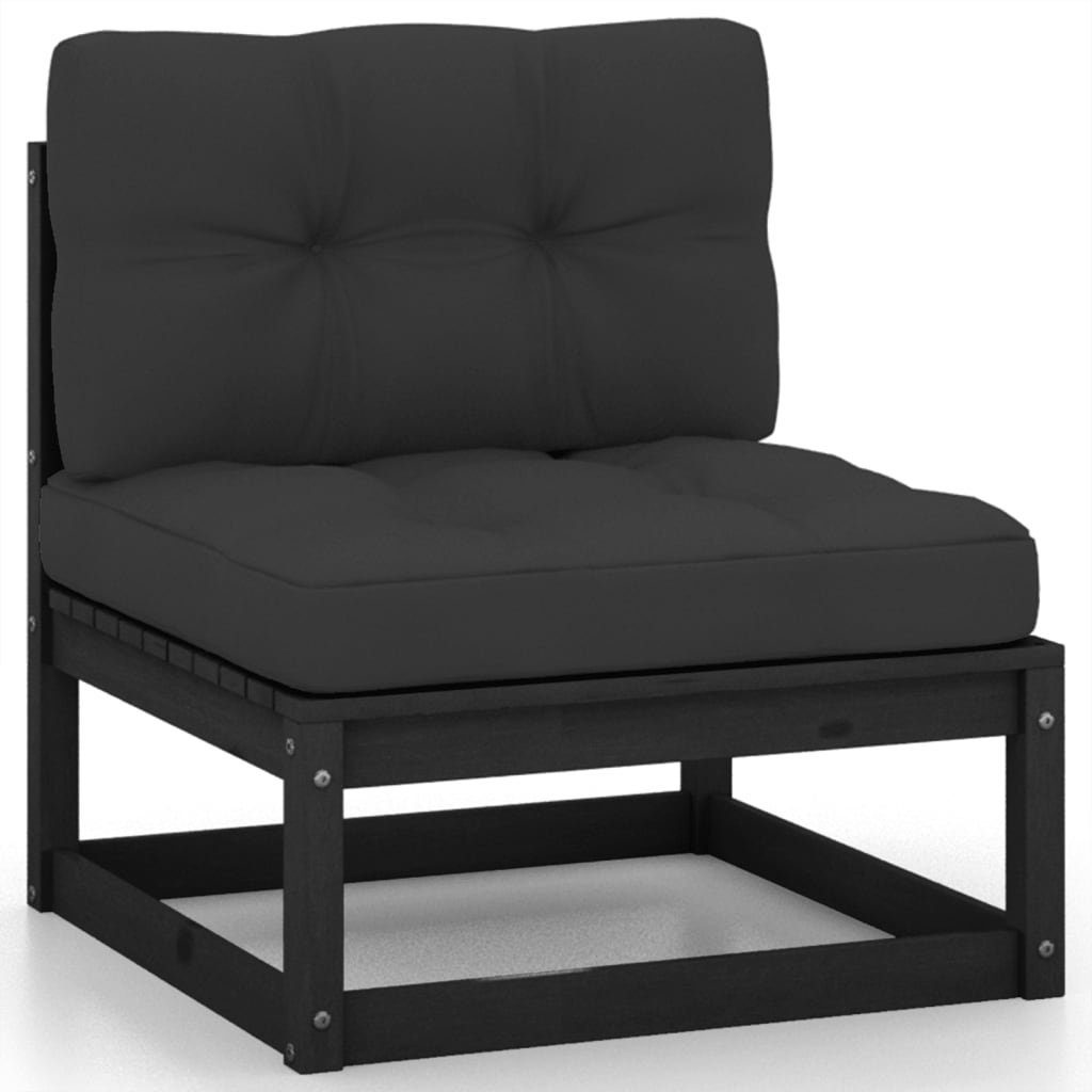 vidaXL Loungesofa 2-tlg. Garten-Lounge-Set mit 1 Kiefer Kissen Schwarz Teile Massivholz