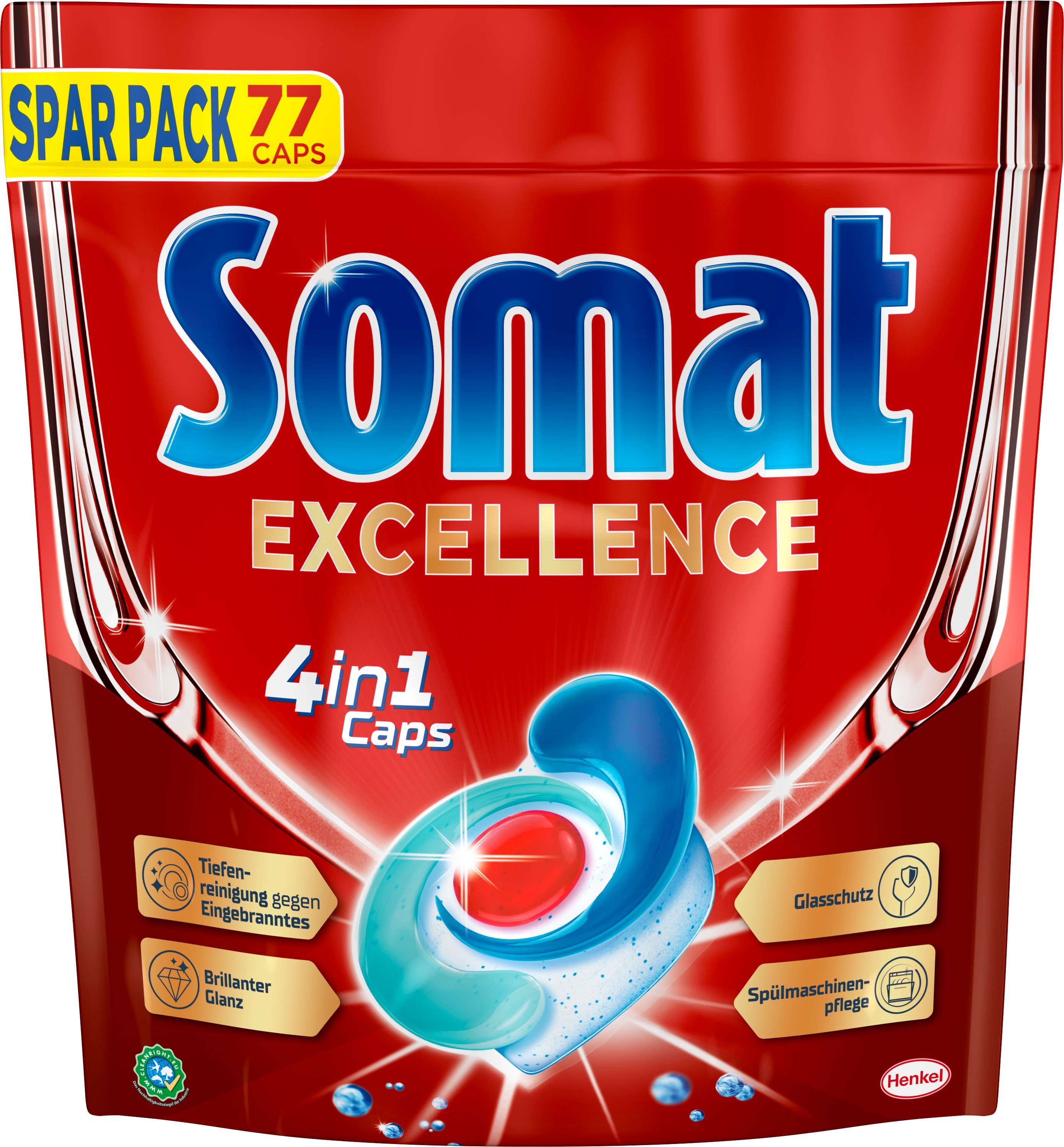 Somat 4in1 Caps Excellence Spülmaschinentabs (Spar Pack, [77-St. mit Extra Reinigungskraft und Einweicheffekt recycelbar)
