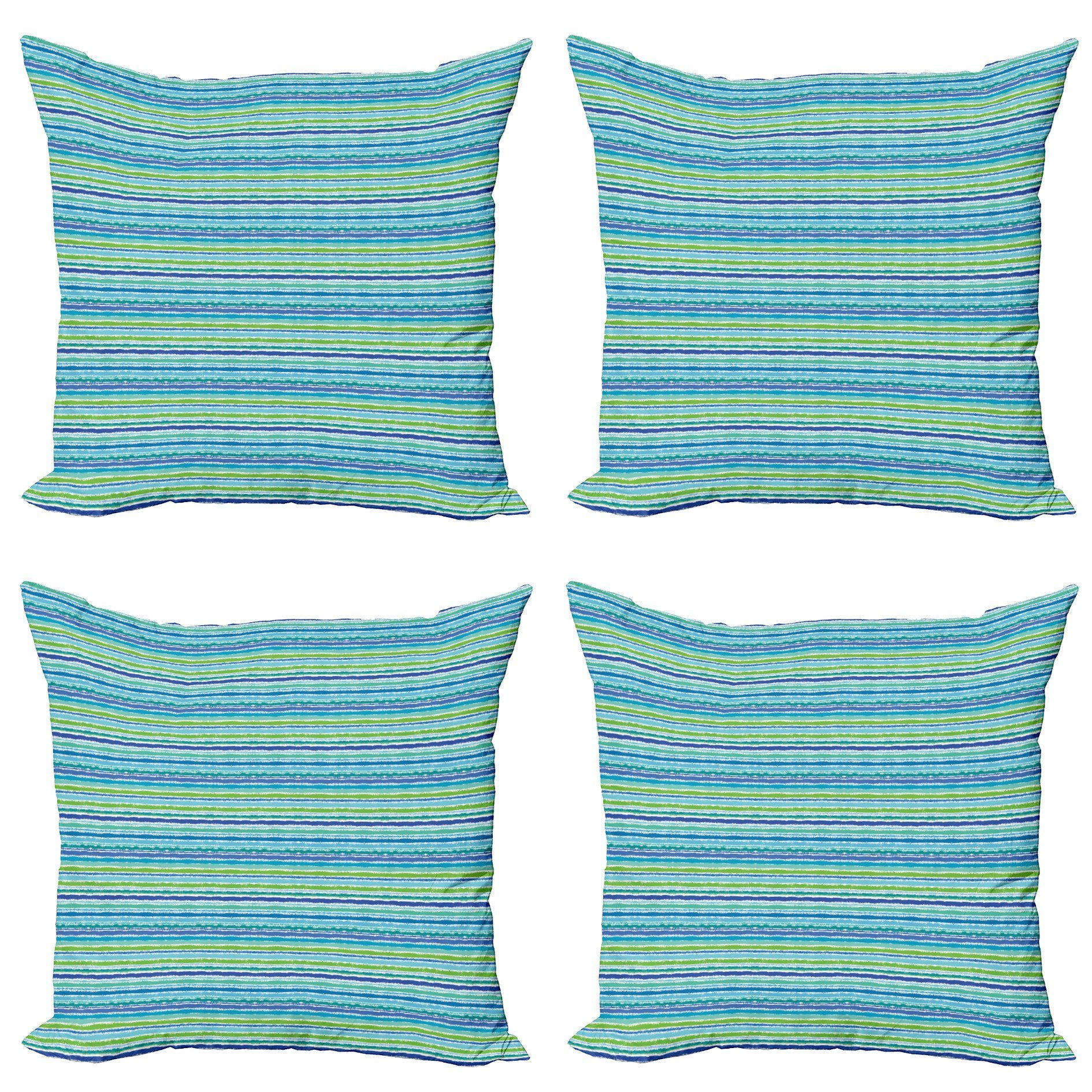 Stück), Blau, Accent (4 Digitaldruck, Kissenbezüge Grün-Töne Modern Abakuhaus Weinlese-Streifen Kunst Doppelseitiger