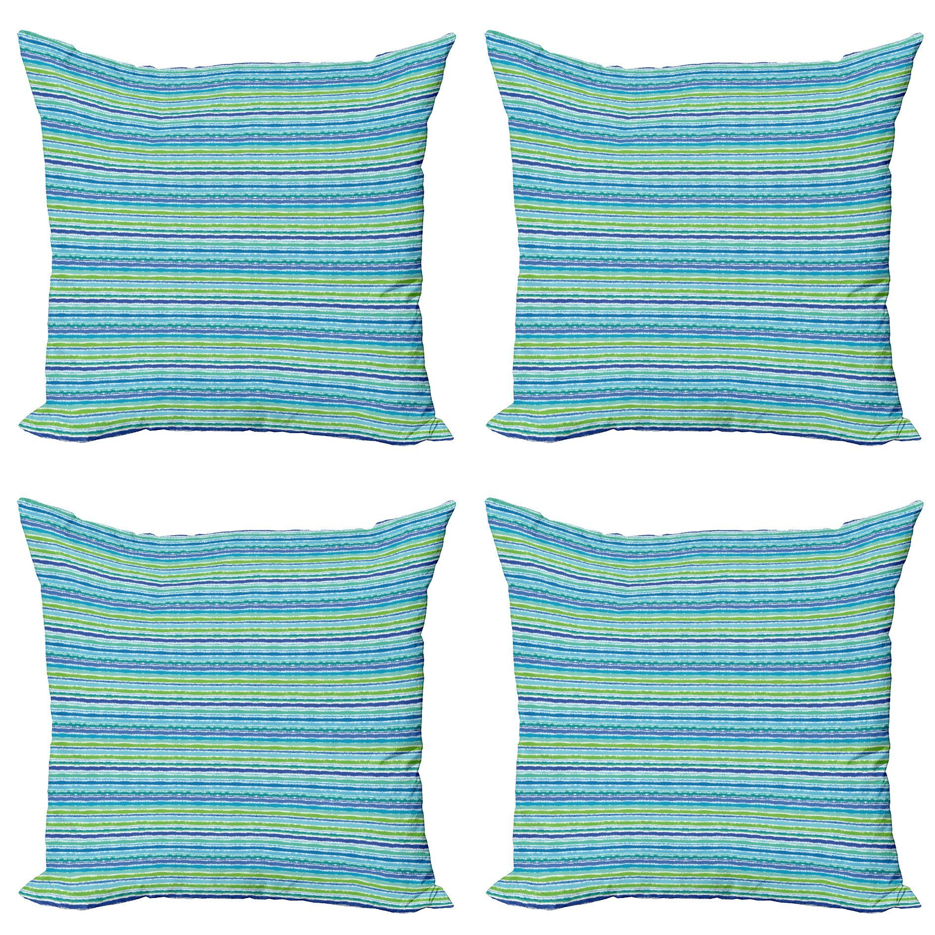 Abakuhaus Kissenbezüge Modern Accent Doppelseitiger Digitaldruck, (4 Stück), Weinlese-Streifen Blau, Grün-Töne Kunst
