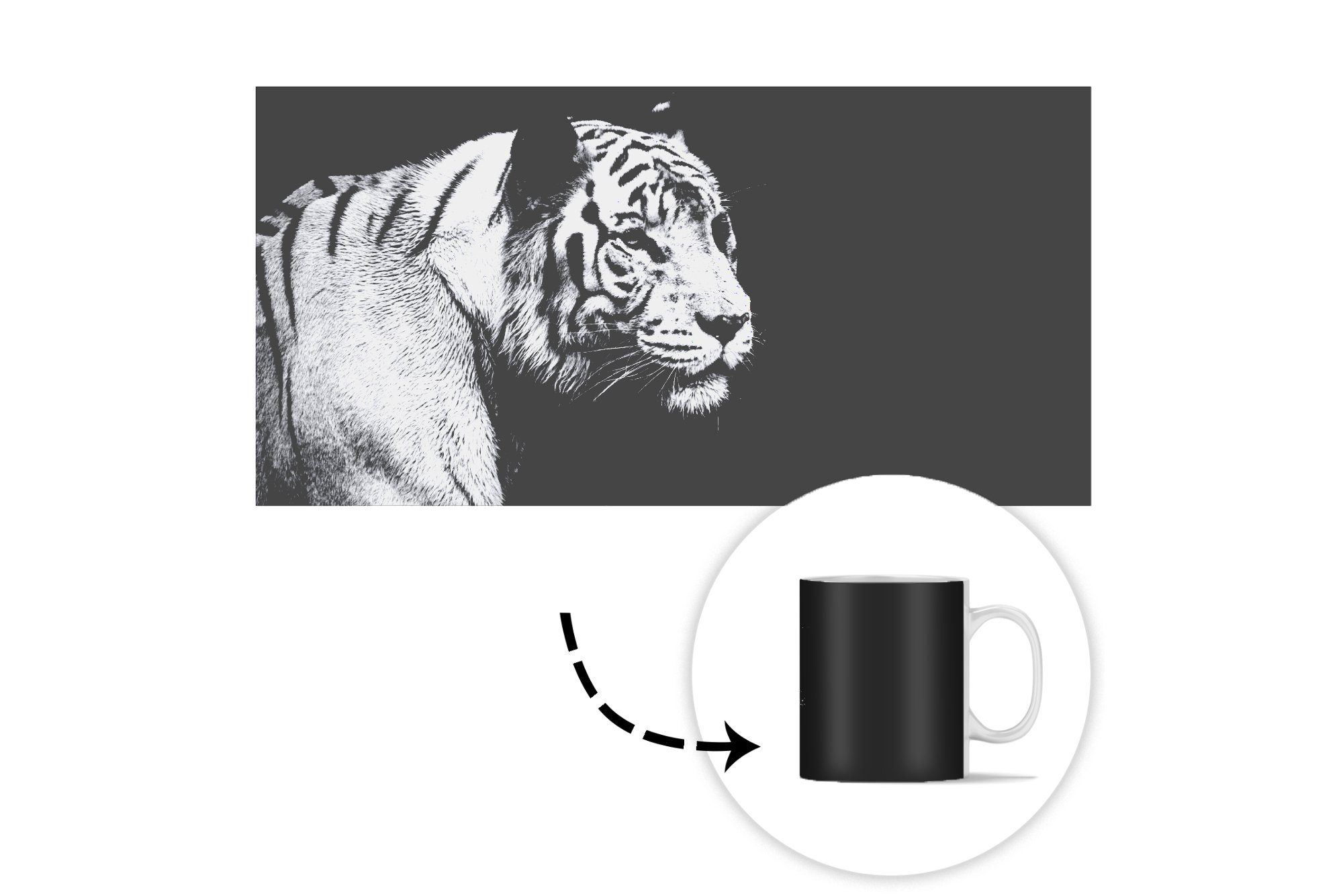 Teetasse, schwarzem Becher, weißen Geschenk auf eines Studioaufnahme Keramik, Kaffeetassen, Hintergrund, Teetasse, Tigers Tasse MuchoWow