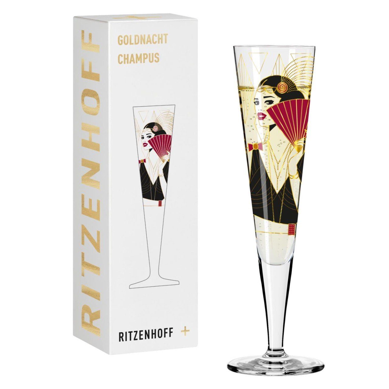 Ritzenhoff Sektglas Goldnacht, Glas, Mehrfarbig H:24cm D:7cm Glas