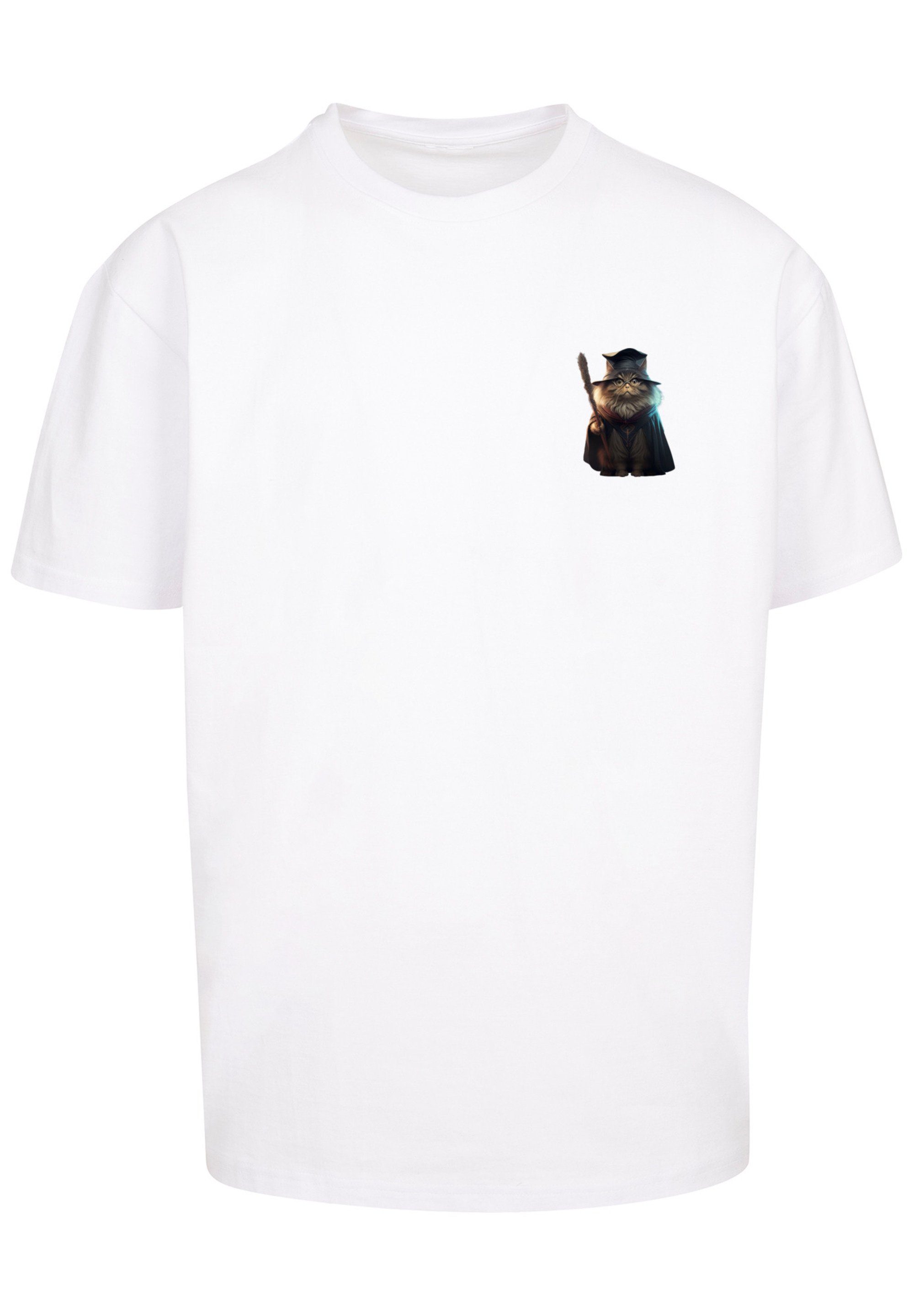 F4NT4STIC T-Shirt Wizard TEE OVERSIZE Cat Print weiß