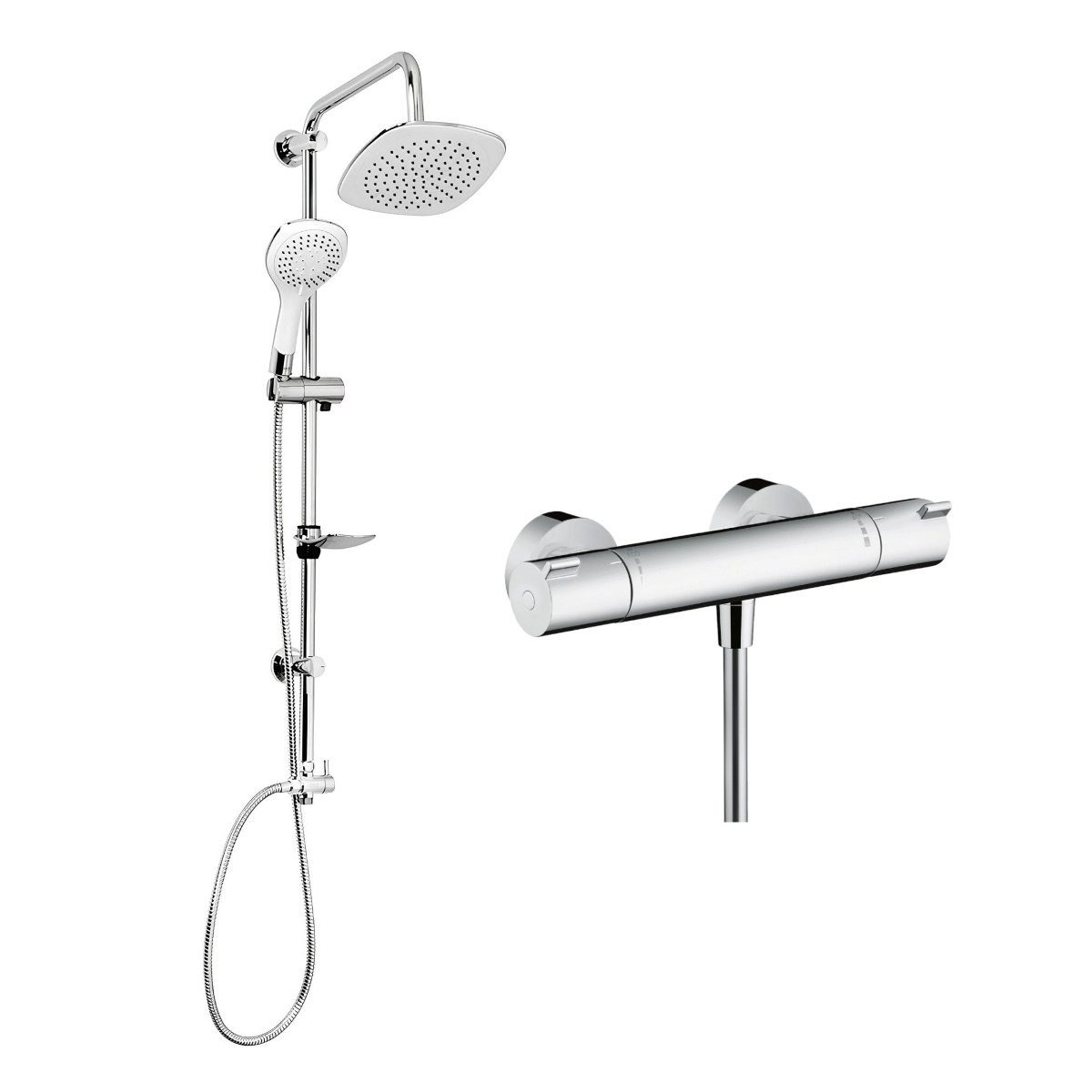 hansgrohe Duscharmatur Duschsystem mit Thermostat Ecostat 1001CL, Regendusche oder Handbrause (Spar-Set) EcoStop & 40°C Sicherheitssperre, Armatur in chrom, Wandmontage