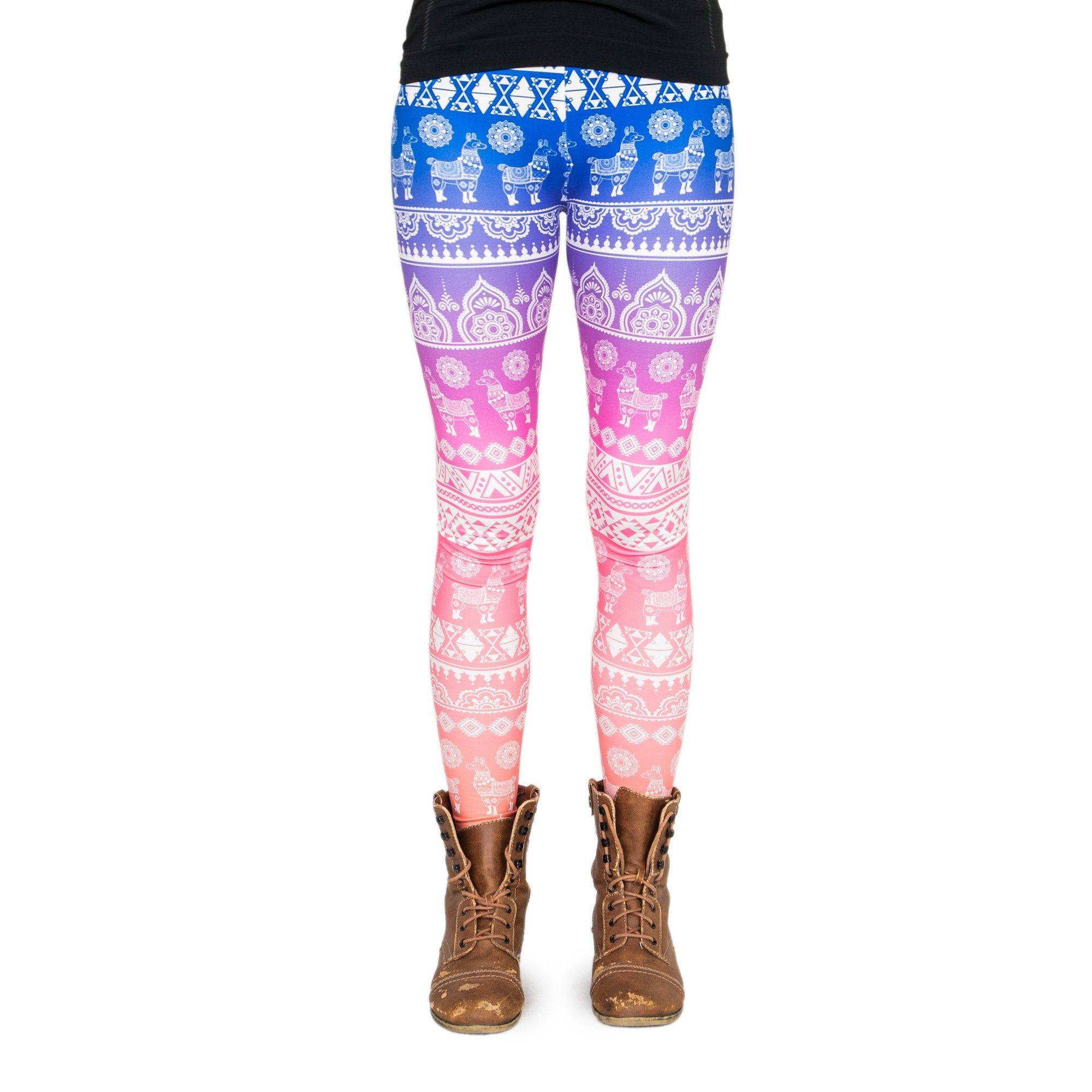 cosey Leggings Bedruckte Bunte Lama-Leggings/Tights Tier (Einheitsgröße XS-L) Aztec Lama