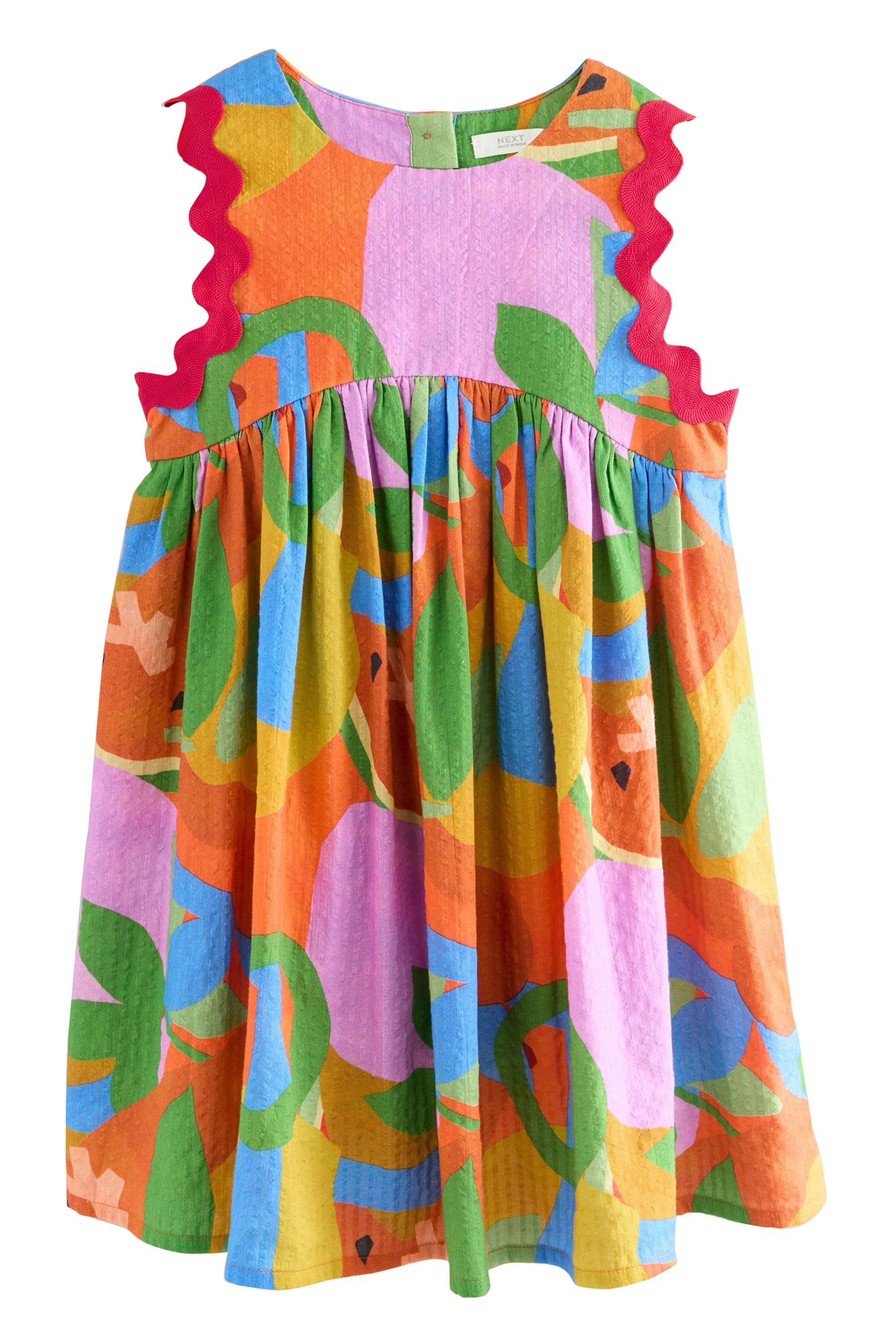 Sommerkleid Sommerkleid mit Zickzacklitze aus 100 % Baumwolle