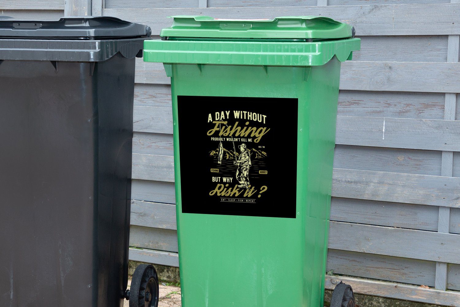Mülleimer-aufkleber, Rute Mülltonne, MuchoWow Sticker, - Jahrgang Abfalbehälter Wandsticker Fisch - (1 Container, St),