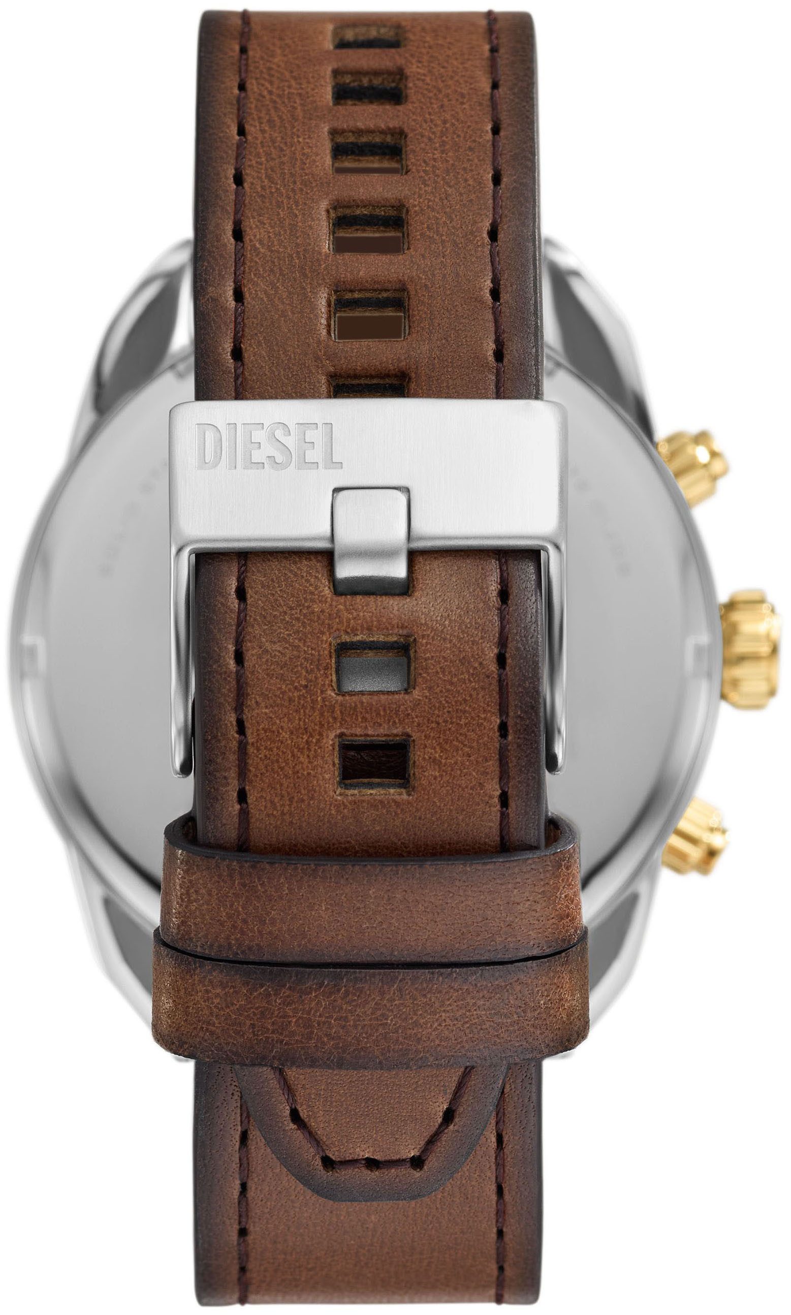 Diesel Chronograph SPIKED DZ4665, Armbanduhr, Herrenuhr, Lederarmband, Quarzuhr, Stoppfunktion