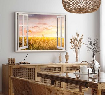 Sinus Art Leinwandbild Wandbild 120x80cm Fensterbild Horizont Weizenfeld Feld Sommer Sonnensc, (1 St)