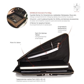 Donbolso Laptoptasche Notebook-Hülle London schwarz 13,3 Zoll DIN A4 Ultrabook Echtleder, Schwarz M Leder