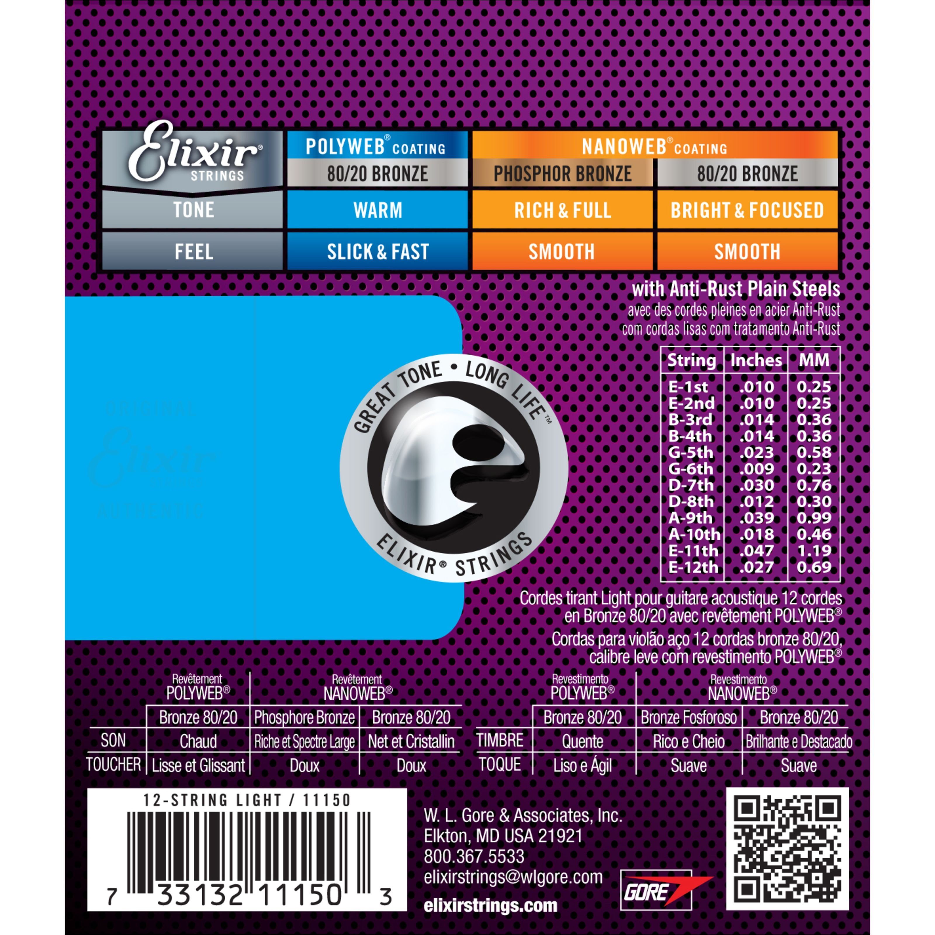 Elixir Saiten, 11150 Polyweb Acoustic 12-String 10-47 - Westerngitarrensaiten