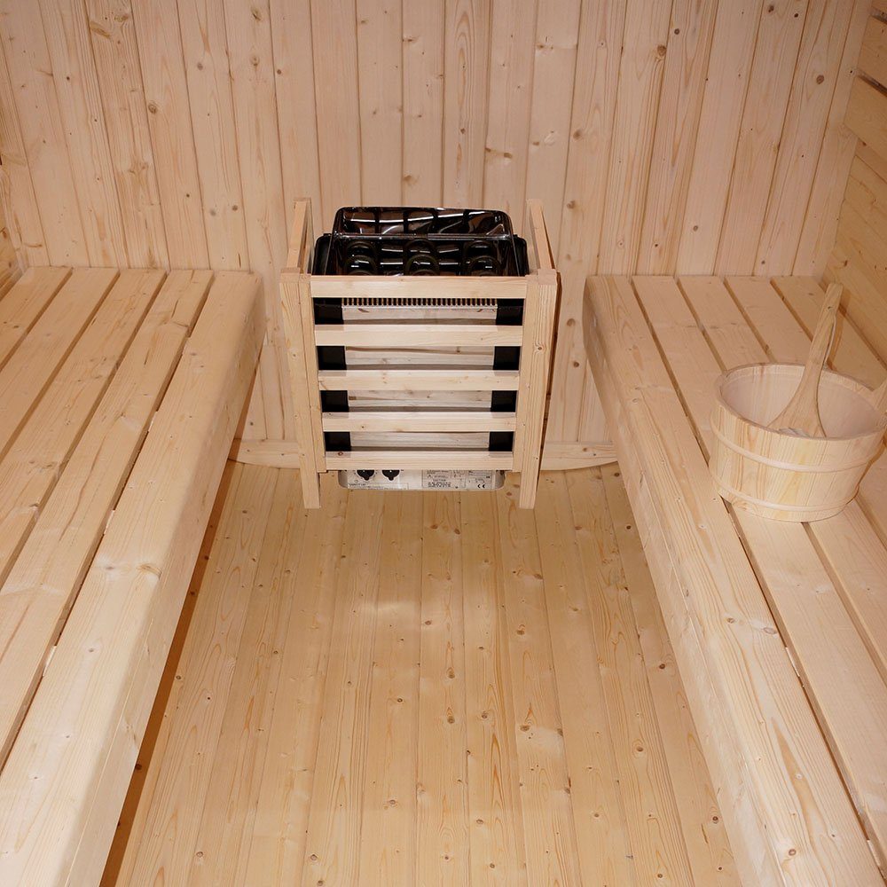 HOME DELUXE Sauna Outdoor Sauna CUBE - Größenauswahl, BxTxH: 194 x 180 x 185 cm, 38,00 mm, (inkl. 6 kW Saunaofen & Saunazubehör) Saunahaus aus Fichtenholz I Gar – Bild 4 von 5