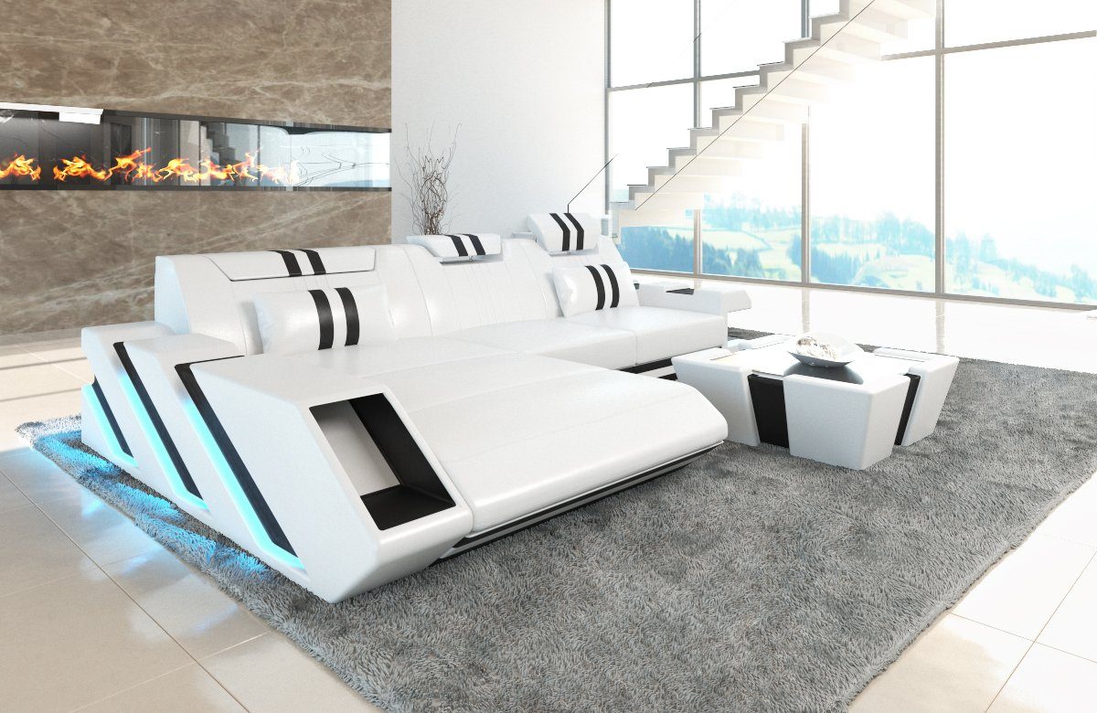 Sofa Dreams Ecksofa Ledersofa Apollonia L Form Leder Sofa Ledercouch, Couch, mit LED, wahlweise mit Bettfunktion als Schlafsofa, Designersofa