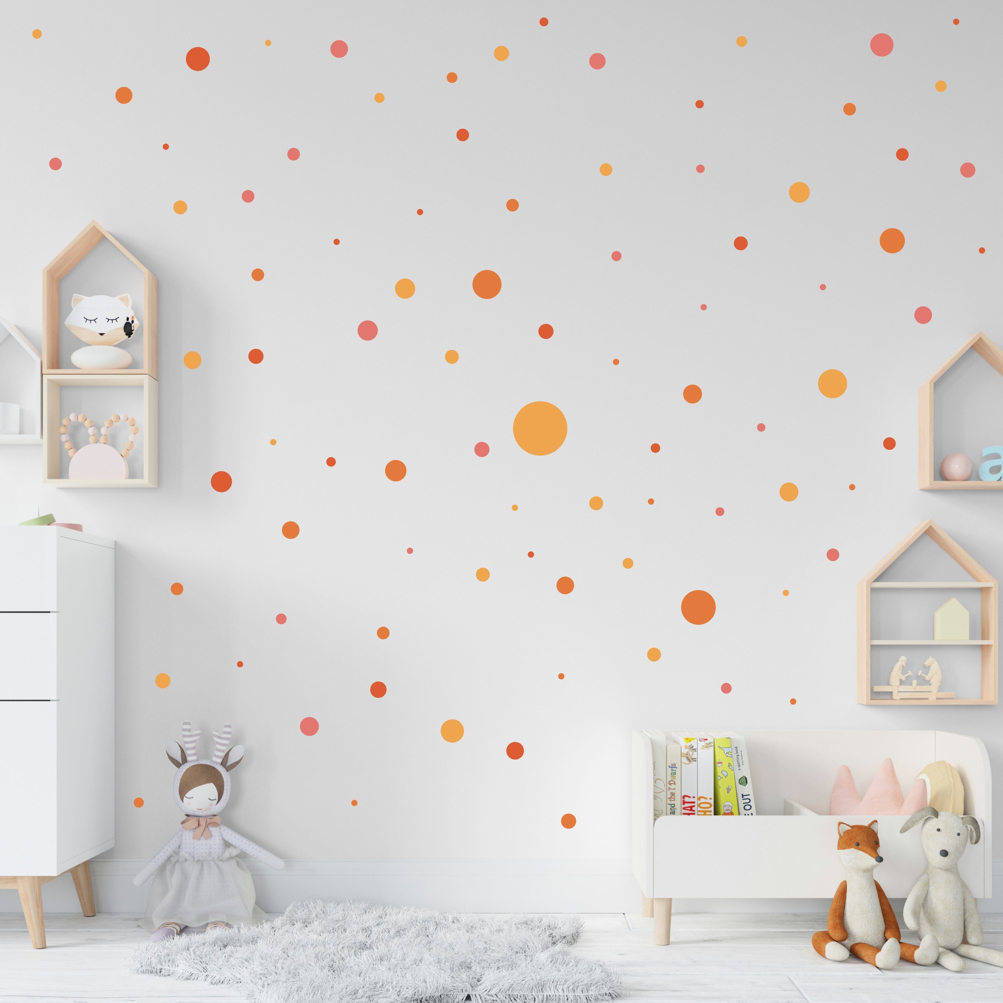Babyzimmer orange für Kinderzimmer Stück Aufkleber, 2 Set 176 selbstklebend, PUNALU Kreis abziehbar rückstandslos Wandtattoo Wandtattoo