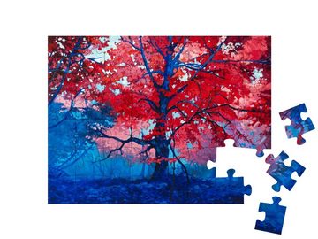 puzzleYOU Puzzle Ölgemälde: Feuerroter Herbstbaum im Wald, 48 Puzzleteile, puzzleYOU-Kollektionen Ölbilder
