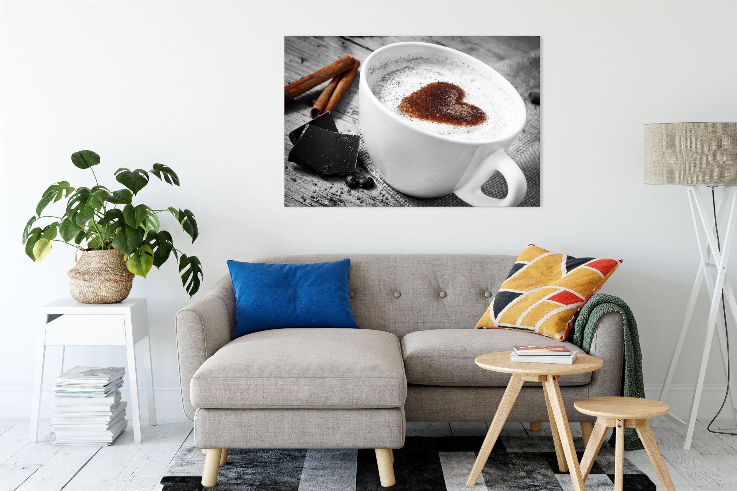 Pixxprint Leinwandbild schönes Kaffeesahneherz, schönes Leinwandbild St), bespannt, Zackenaufhänger Kaffeesahneherz fertig inkl. (1