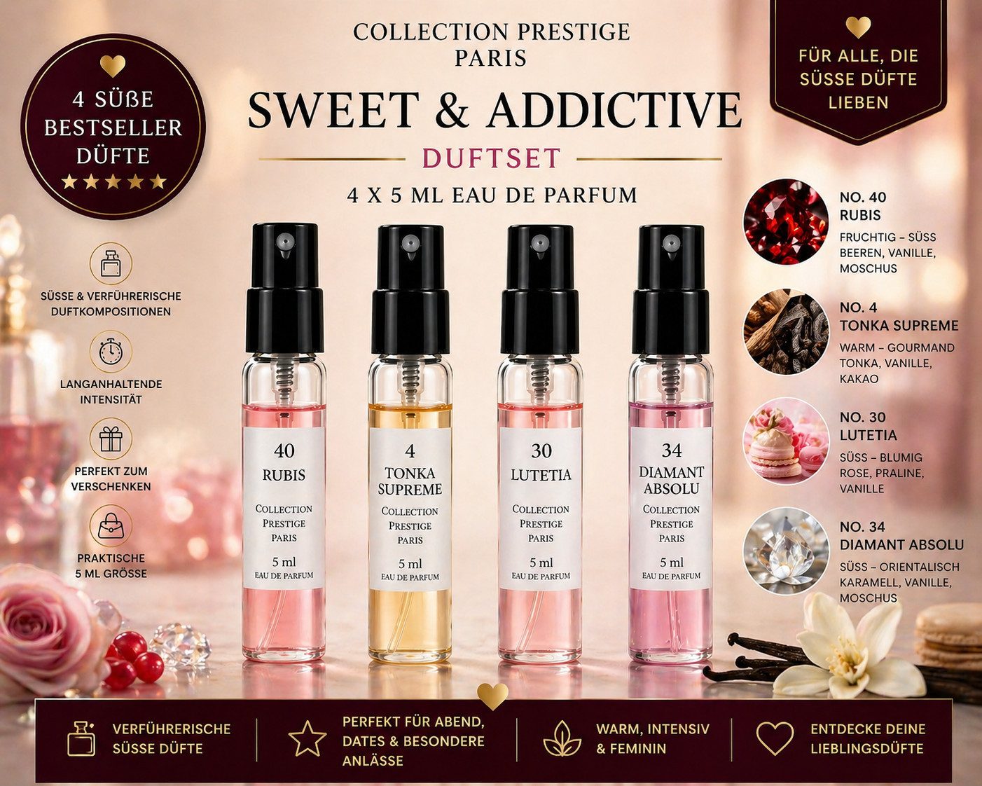 Collection Prestige Duft-Set Sweet & Addictive Duftset – 4x 5 ml Parfum Abfüllungen, 4-tlg., Damen Bestseller
