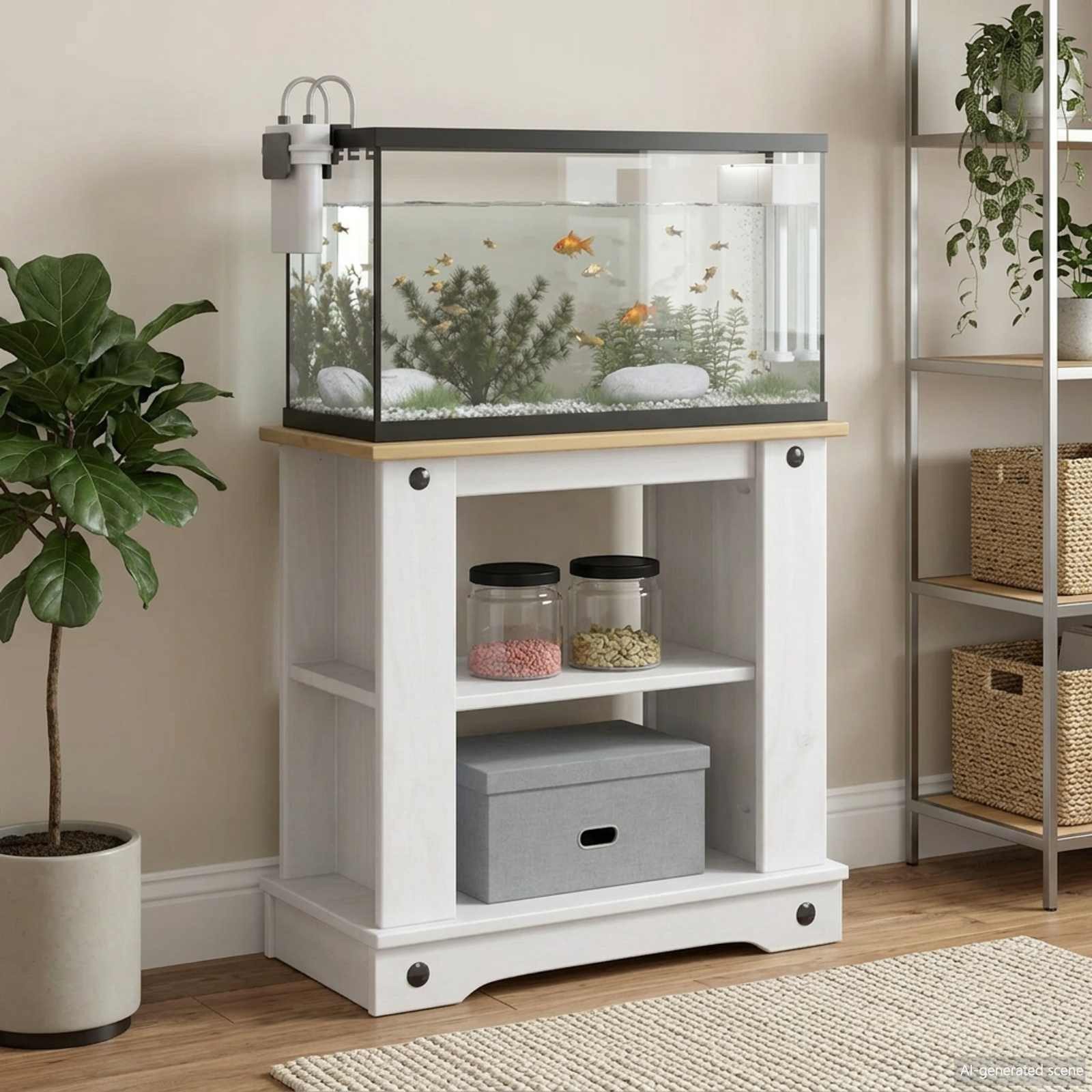 vidaXL Aquariumunterschrank Aquariumständer CORONA Weiß und Braun 60 x 30 x 60 cm 150 kg (1-St) – Bild 2 von 5