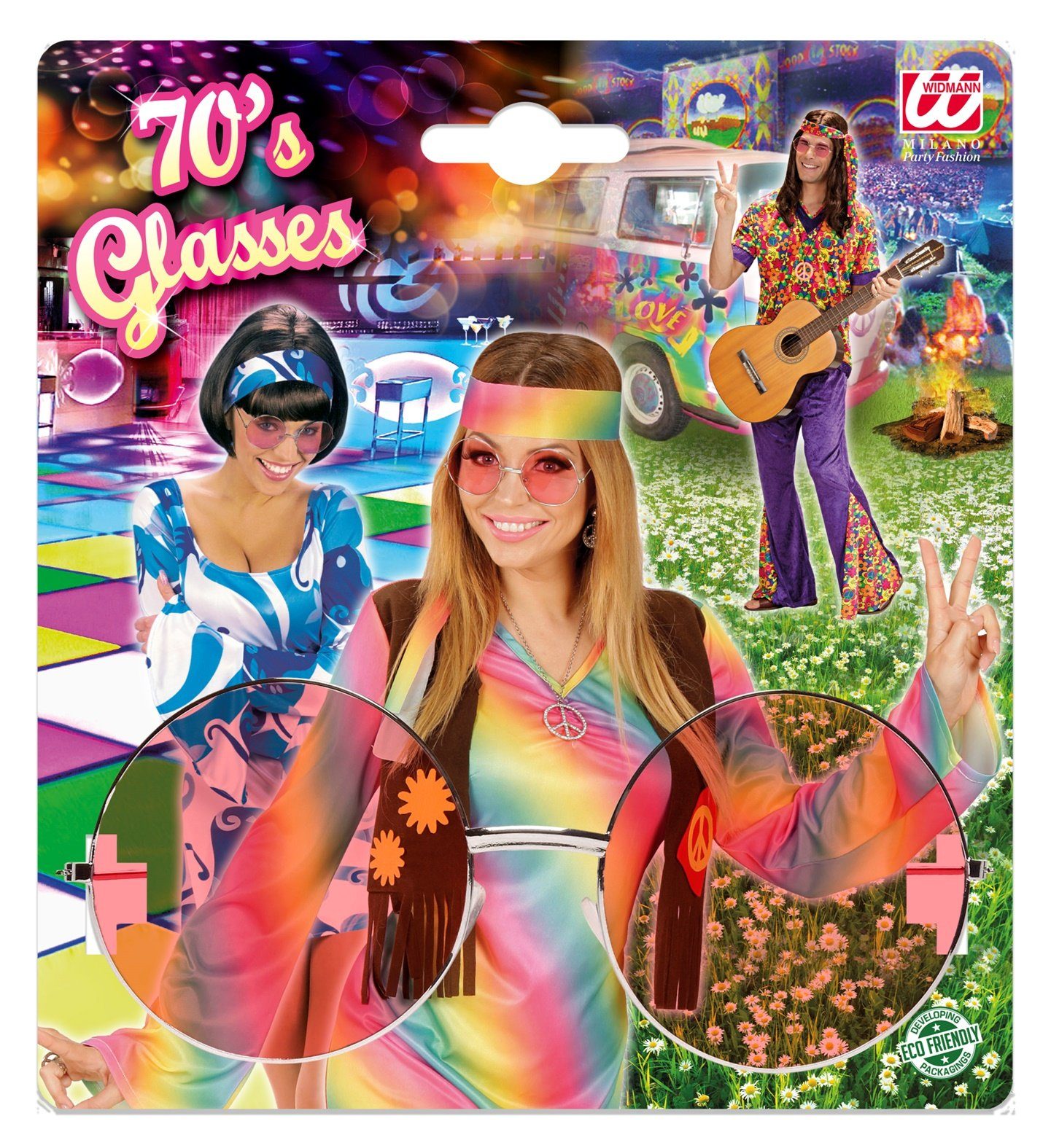 Widmann S.r.l. Verkleidungsmaske 'Hippie' Partybrille XL - Rund, Pink