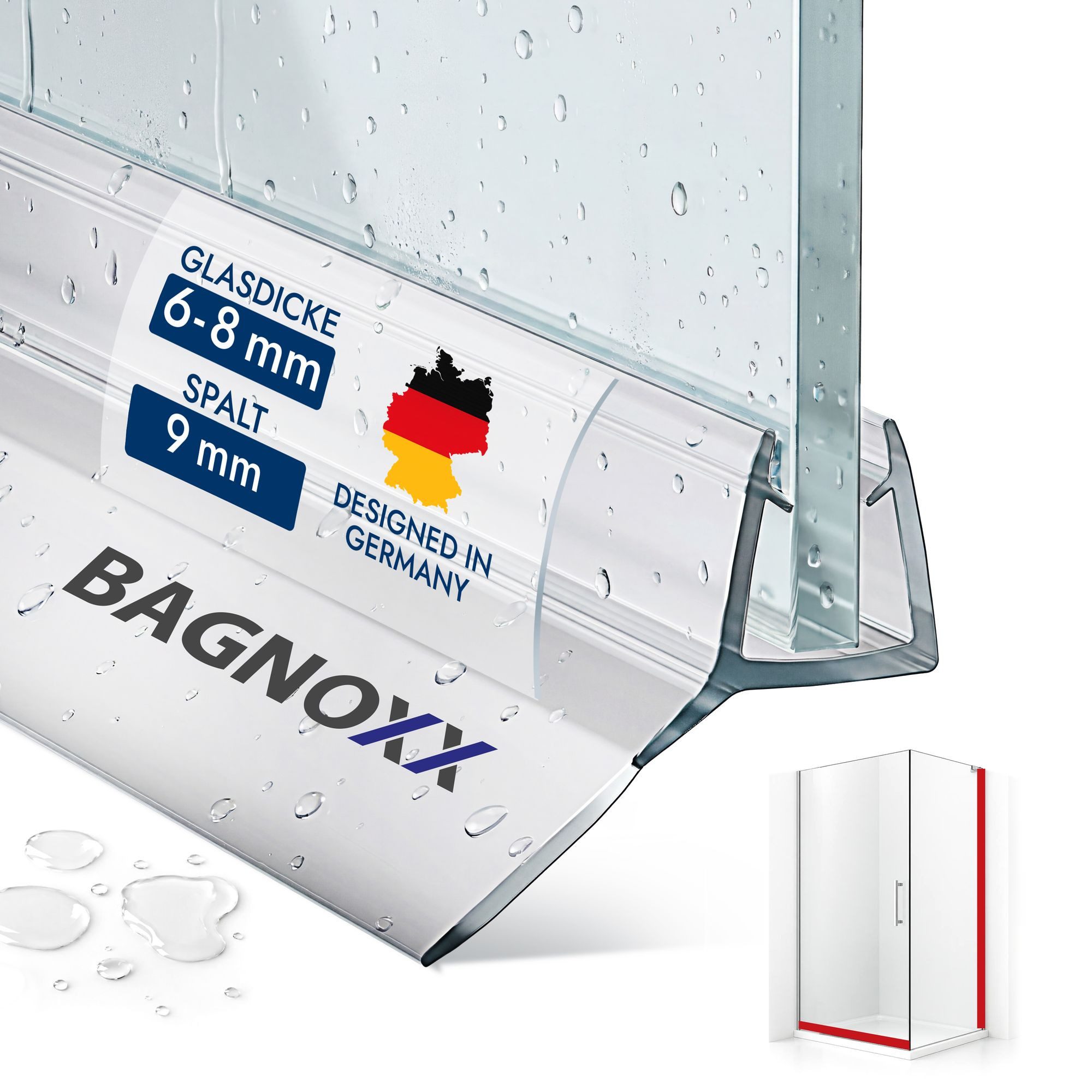 Bagnoxx Duschdichtung, L: 200 cm, (Duschdichtung Anschlagdichtung 135 Grad 200cm, 1-St), einseitige Duschtür Öffnung, Duschlippe aus PVC, Abdichtung Dusche