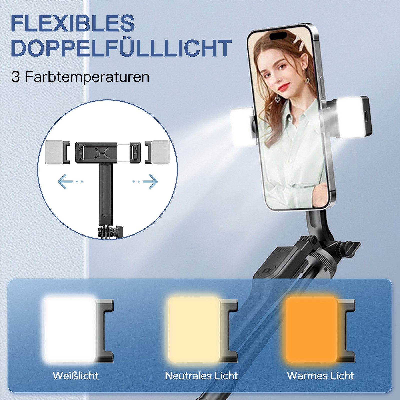 DESUO Selfie-Stick 170CM Bluetooth Selfie Stick Handy Stativ mit 2 Fülllicht für iPhone – Bild 2 von 5