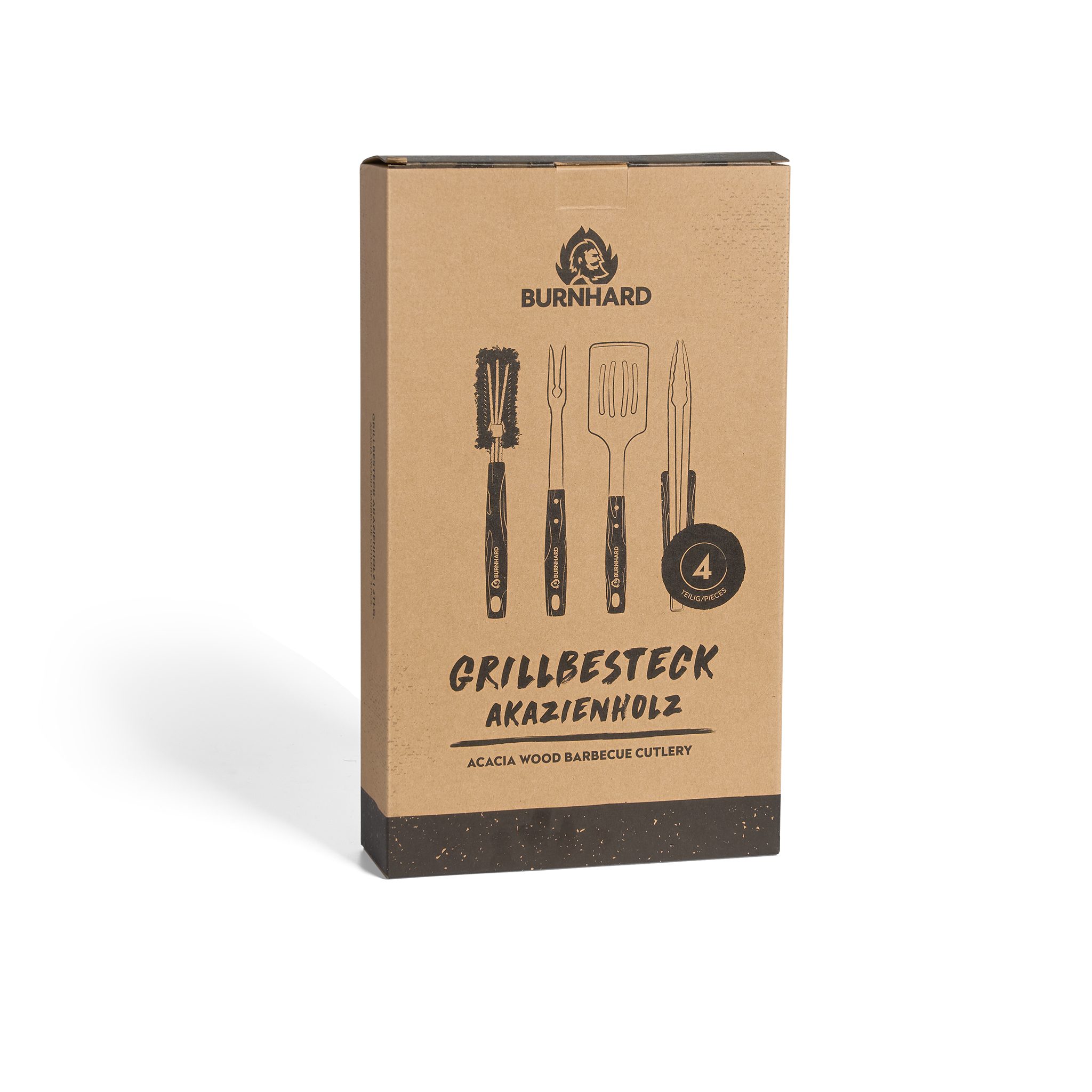 BURNHARD® Grillbesteck-Set Akazienholz Grillbesteck-Set 4-tlg., (4 tlg)